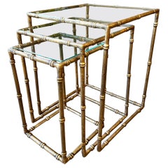 A Set Of Brass Faux Bamboo Nesting Tables