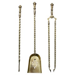 Set of Brass Victorian Firetools with Pierced Shovel
