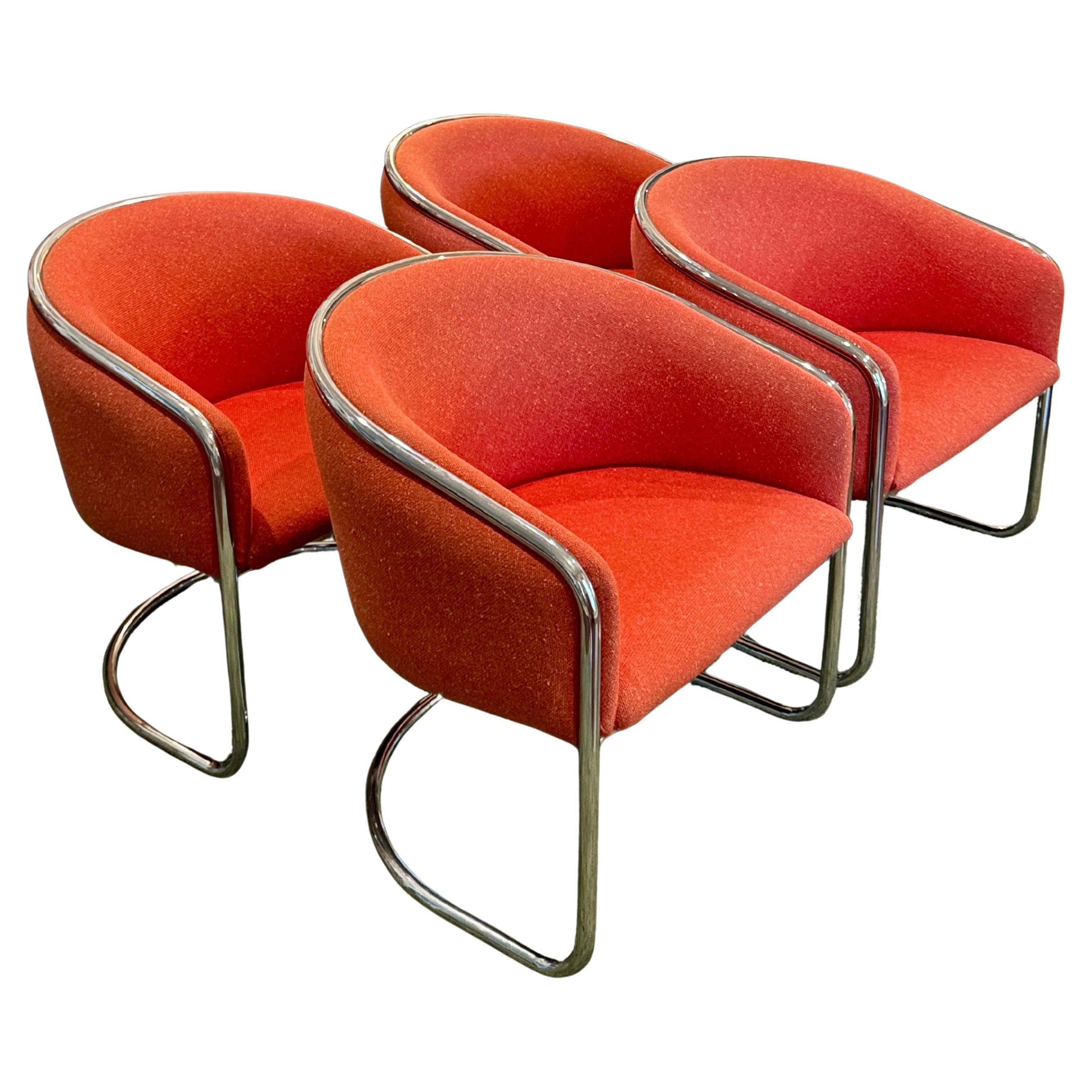 A set of 2 cantilevered chrome barrel back club chairs Anton Lorenz for Thonet