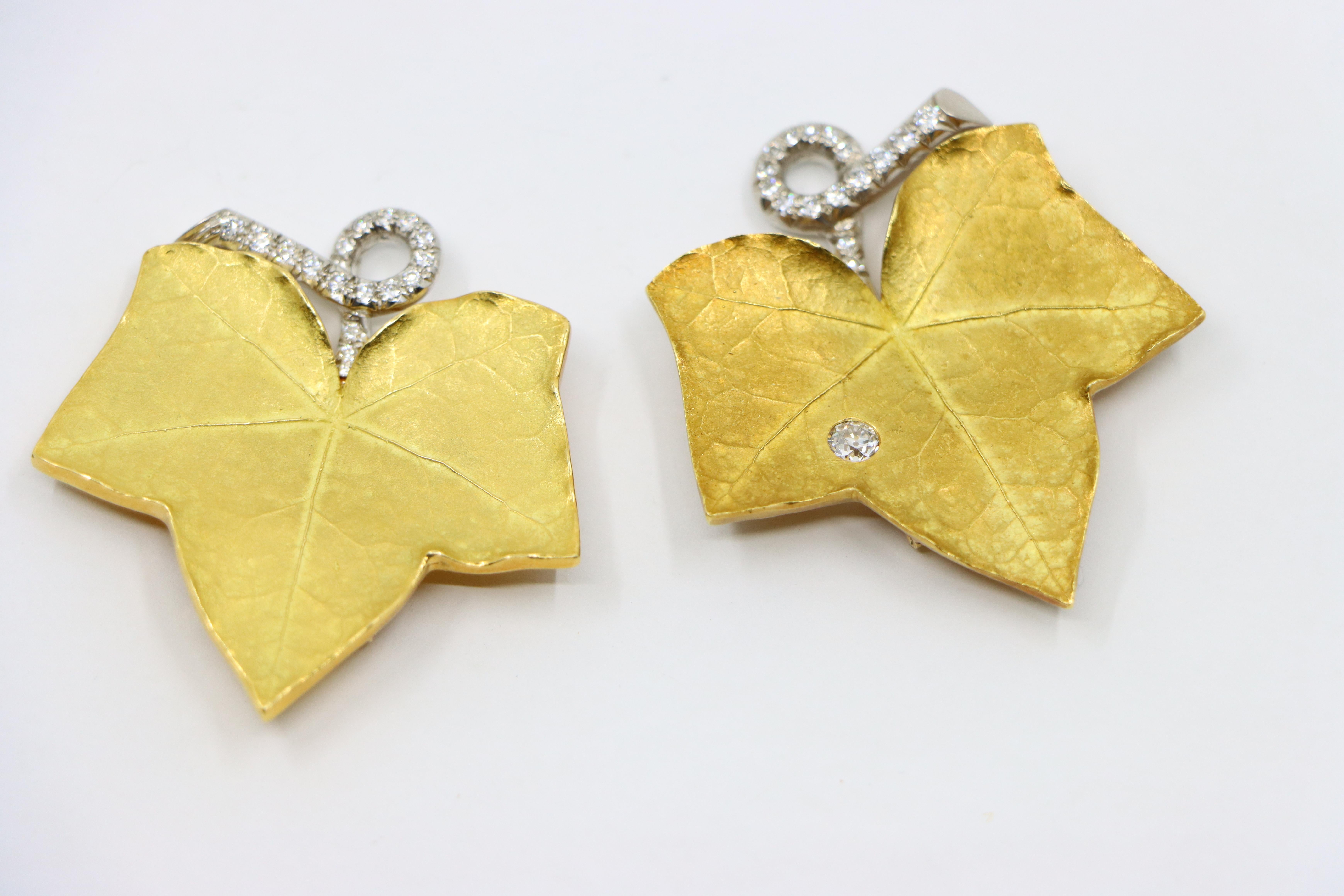 A set of Cartier 18K Gold Platinum Diamond Maple Leaf Clips 5