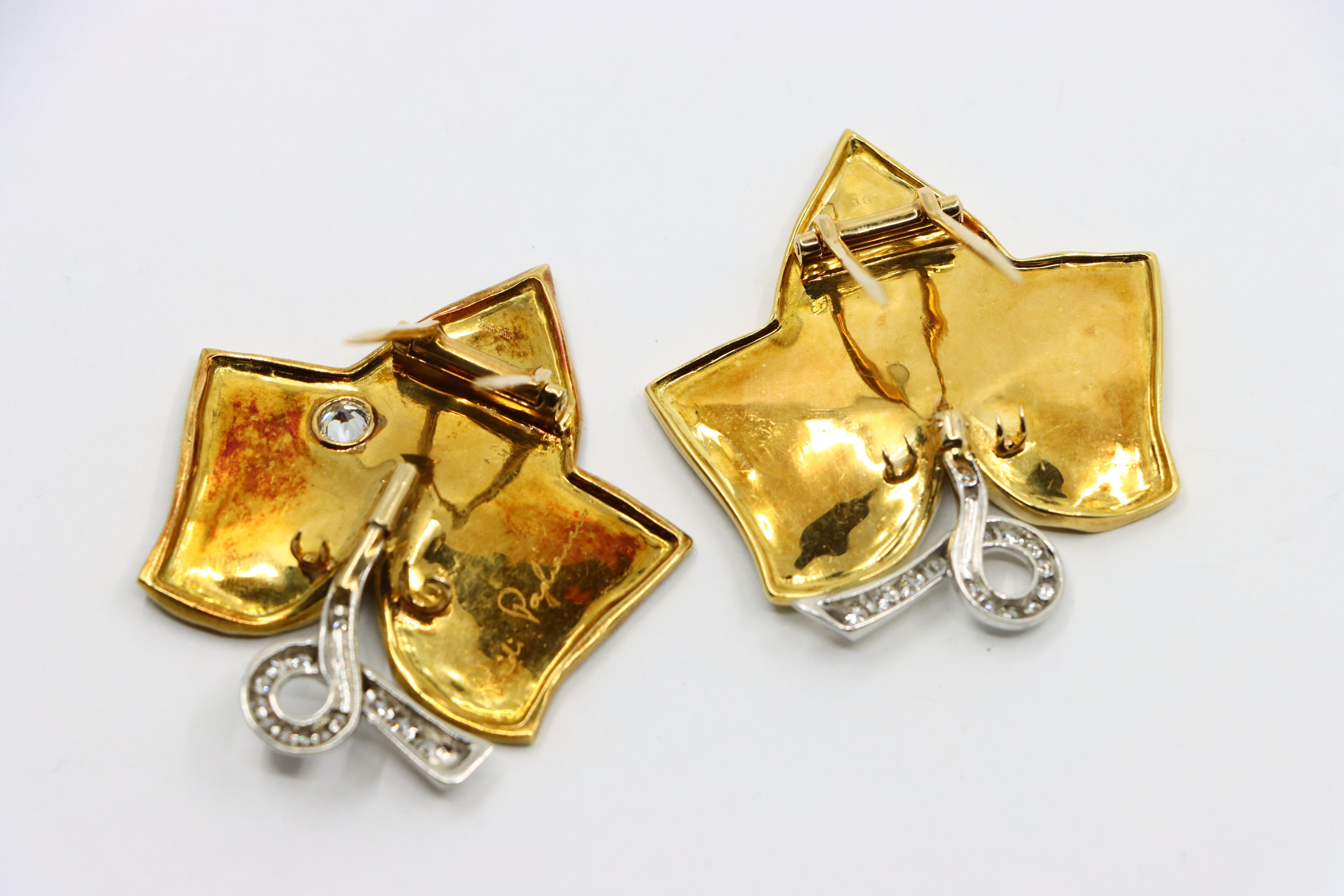 A set of Cartier 18K Gold Platinum Diamond Maple Leaf Clips 7