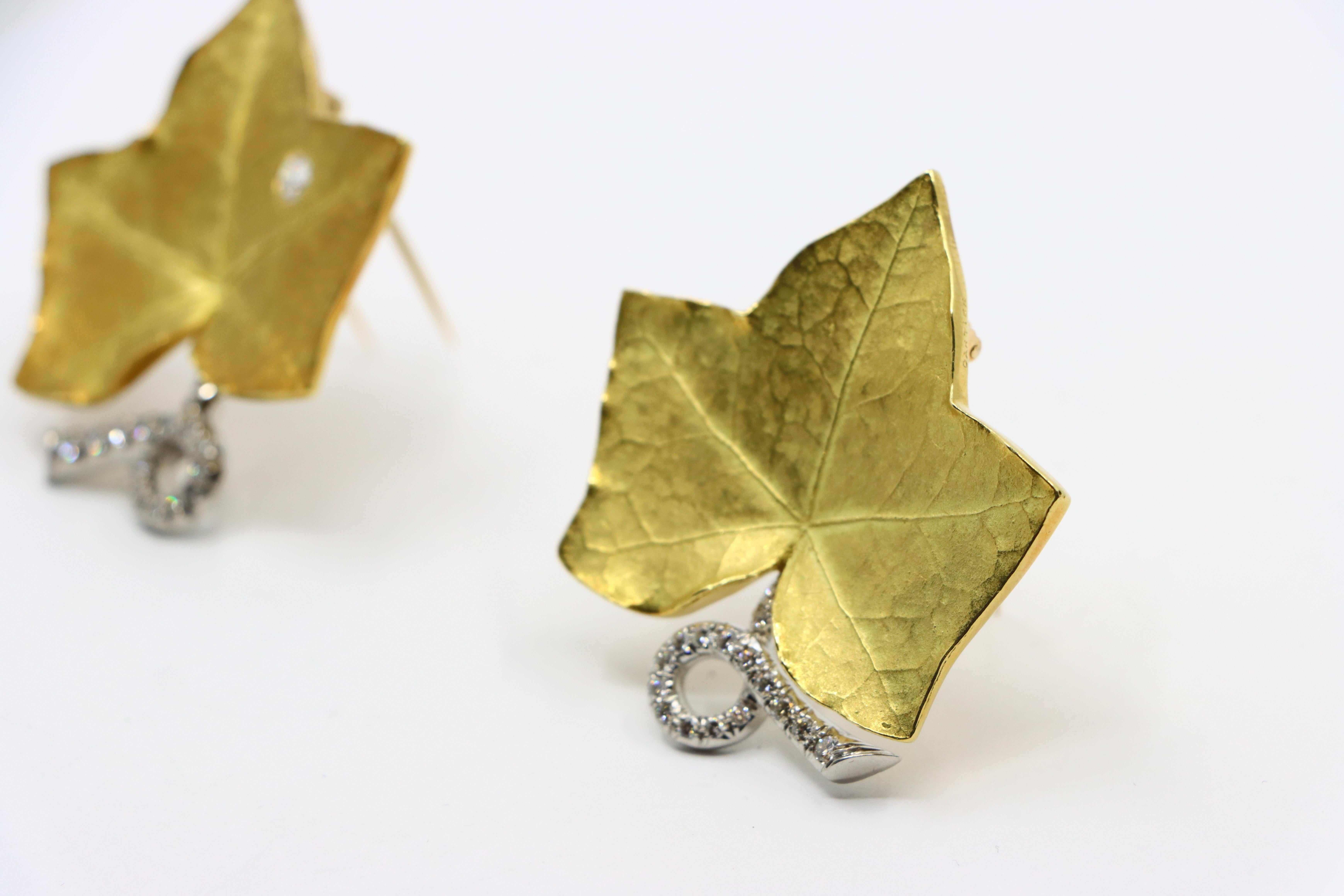 A set of Cartier 18K Gold Platinum Diamond Maple Leaf Clips 1