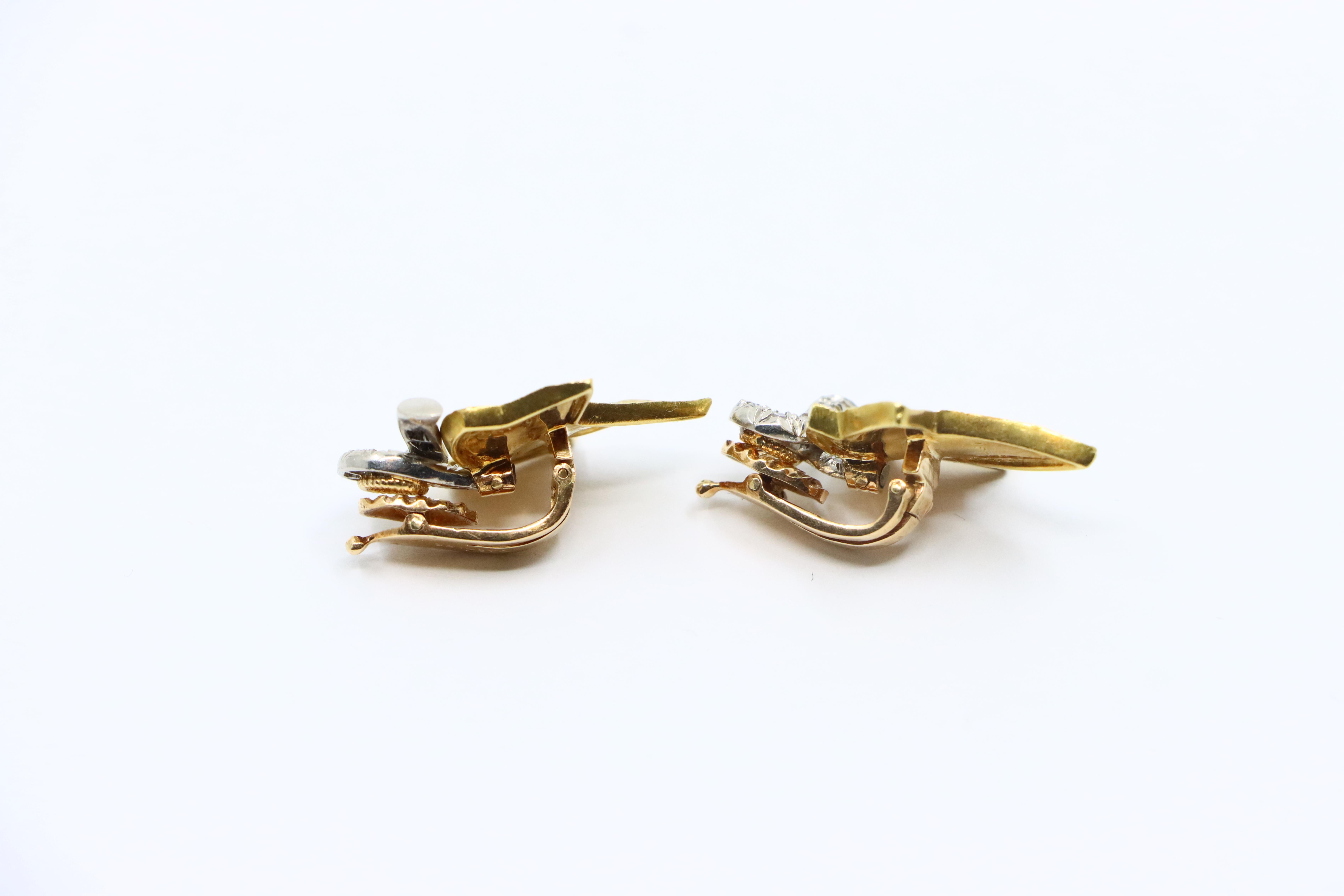 A set of Cartier 18K Gold Platinum Diamond Maple Leaf Earrings For Sale 8