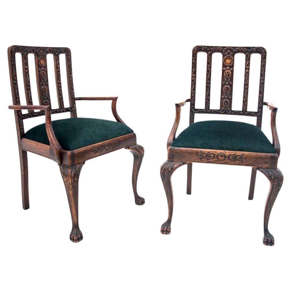 A set of Chippendalle-style armchairs, circa 1900. After renovation.