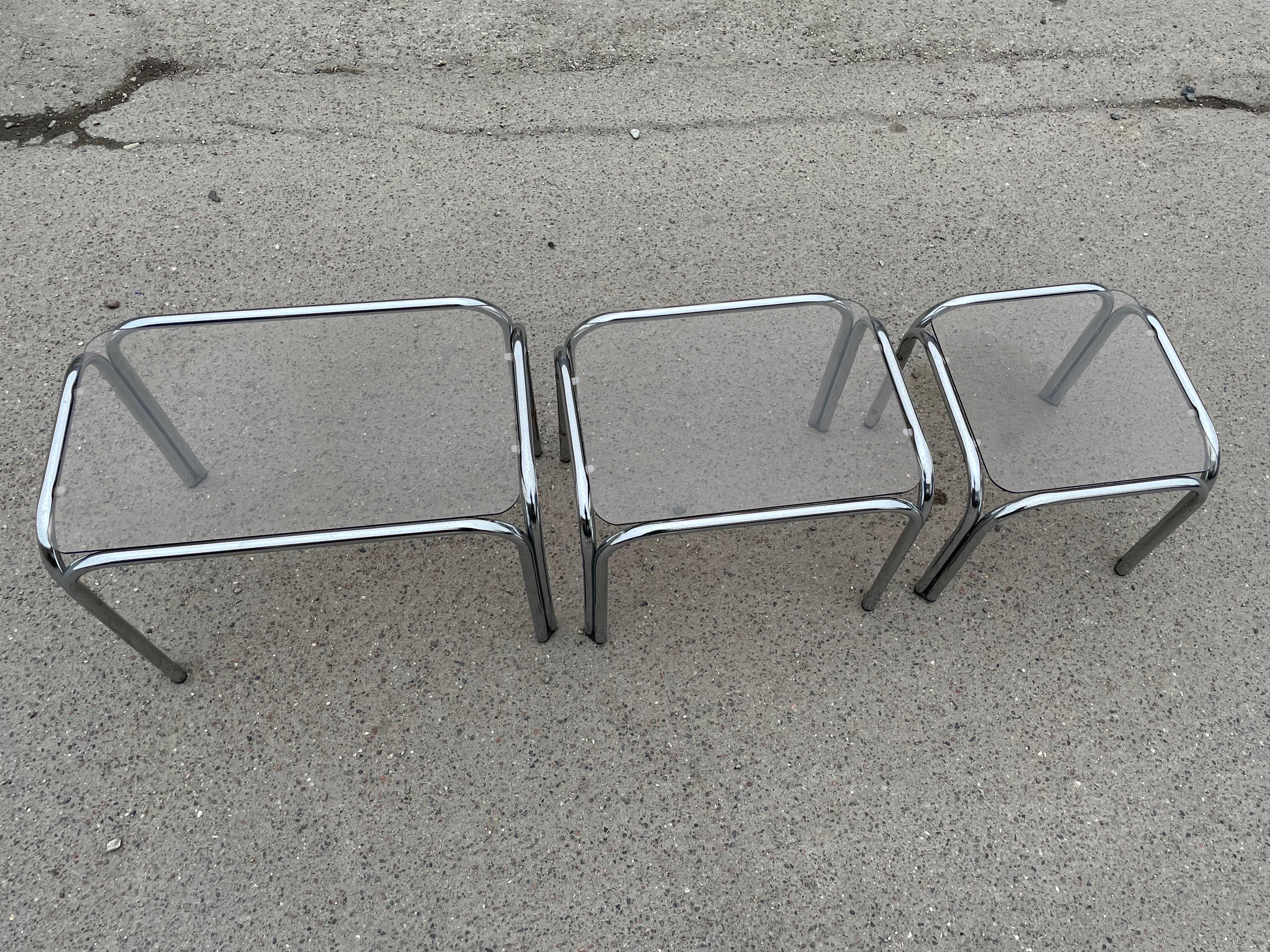 A set of Chrome and Smoked Glass nesting tables 1970’s  In Good Condition For Sale In Copenhagen, DK
