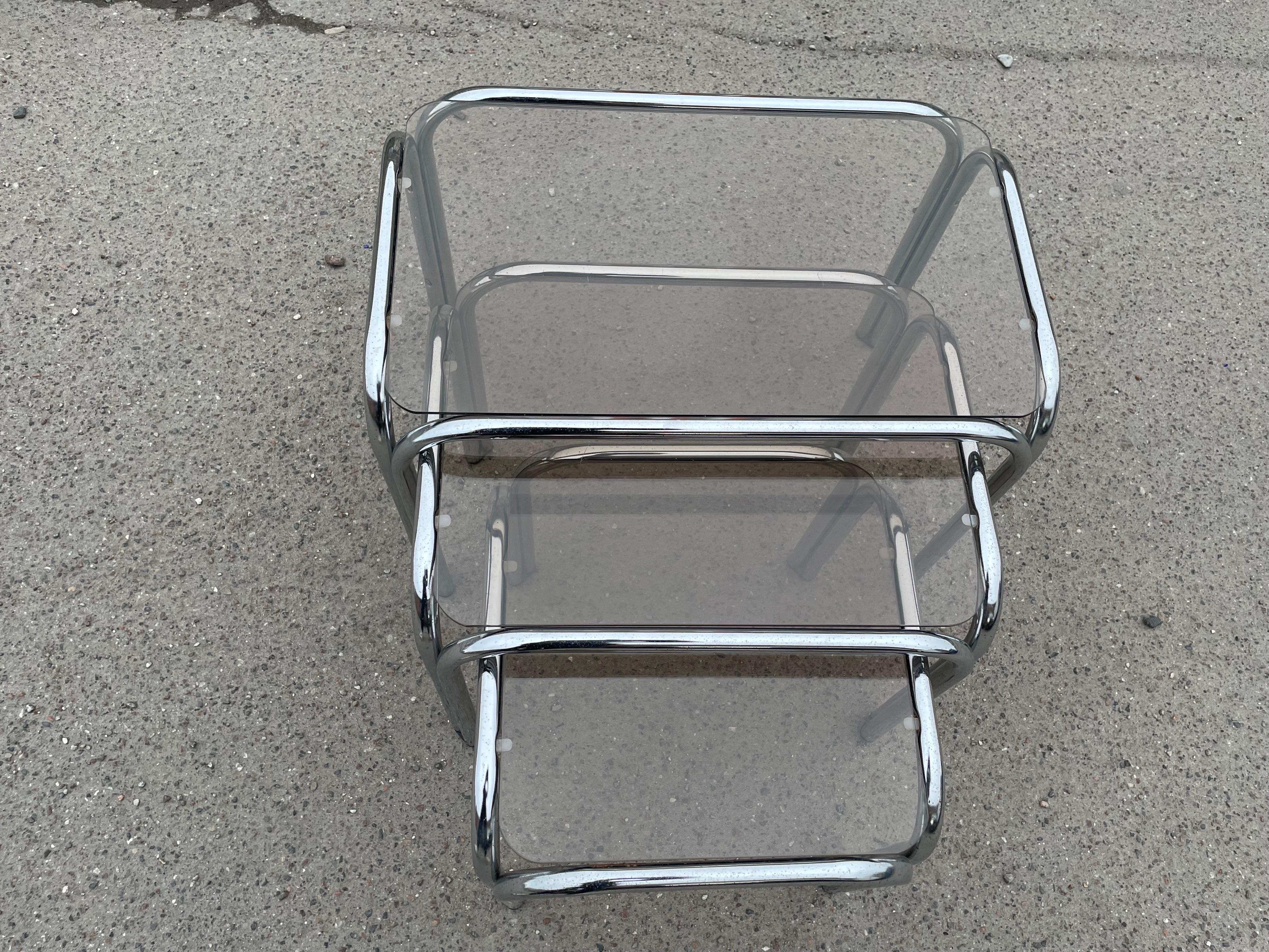 A set of Chrome and Smoked Glass nesting tables 1970’s  For Sale 1