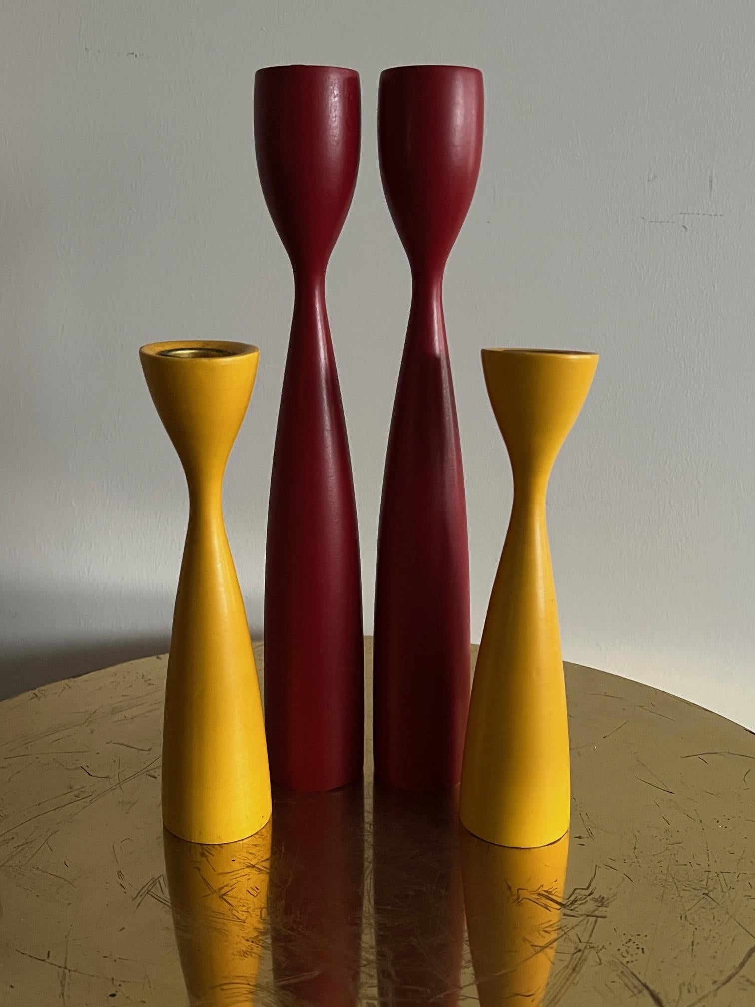 Mid-Century Modern Set of Colorful Danish Candlesticks For Sale