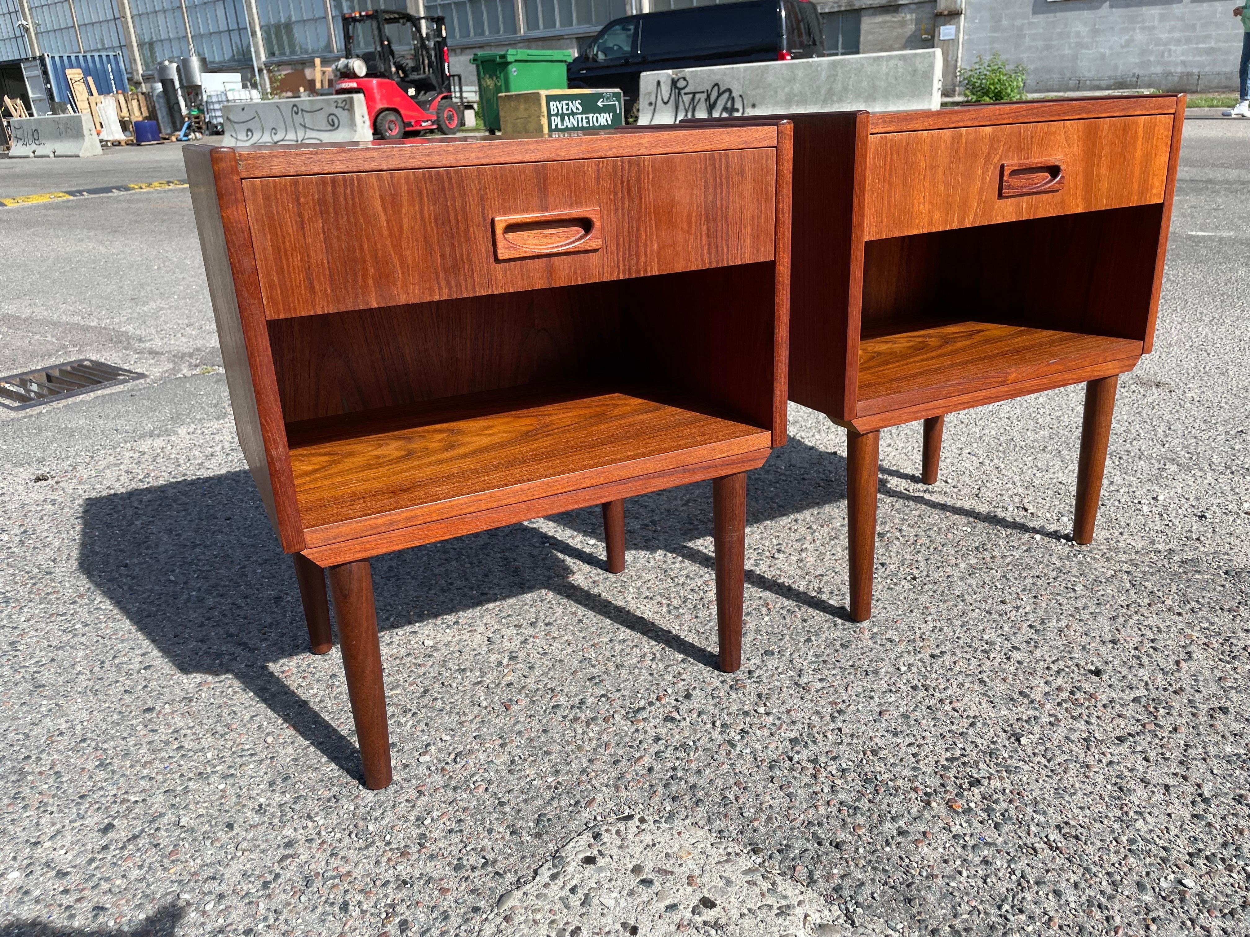 A set of Danish teak nightstands from the 1960´s. Fully functional with minor signs of wear.