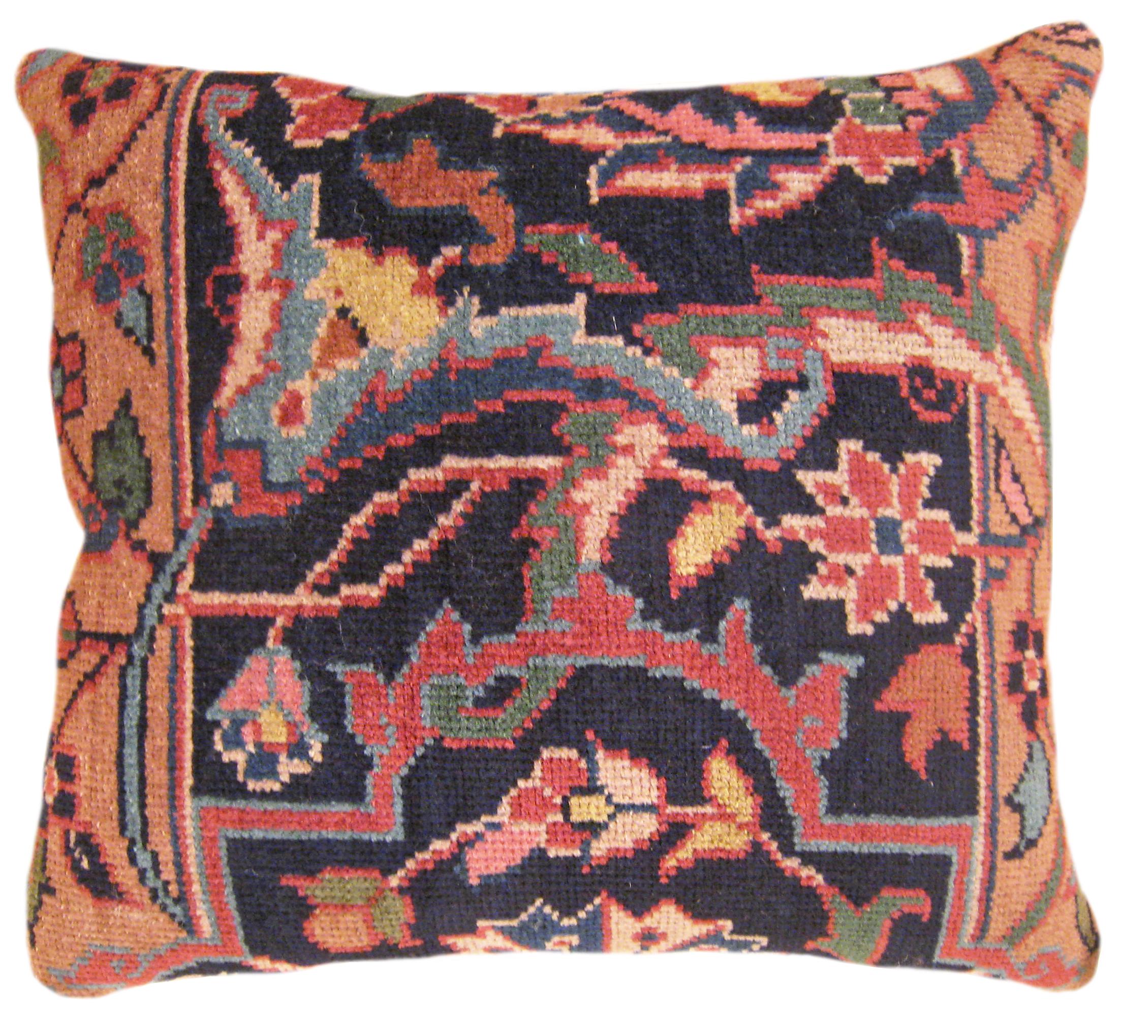 Set of Decorative Antique Indian Agra Rug Pillows with Floral Elements In Good Condition For Sale In New York, NY