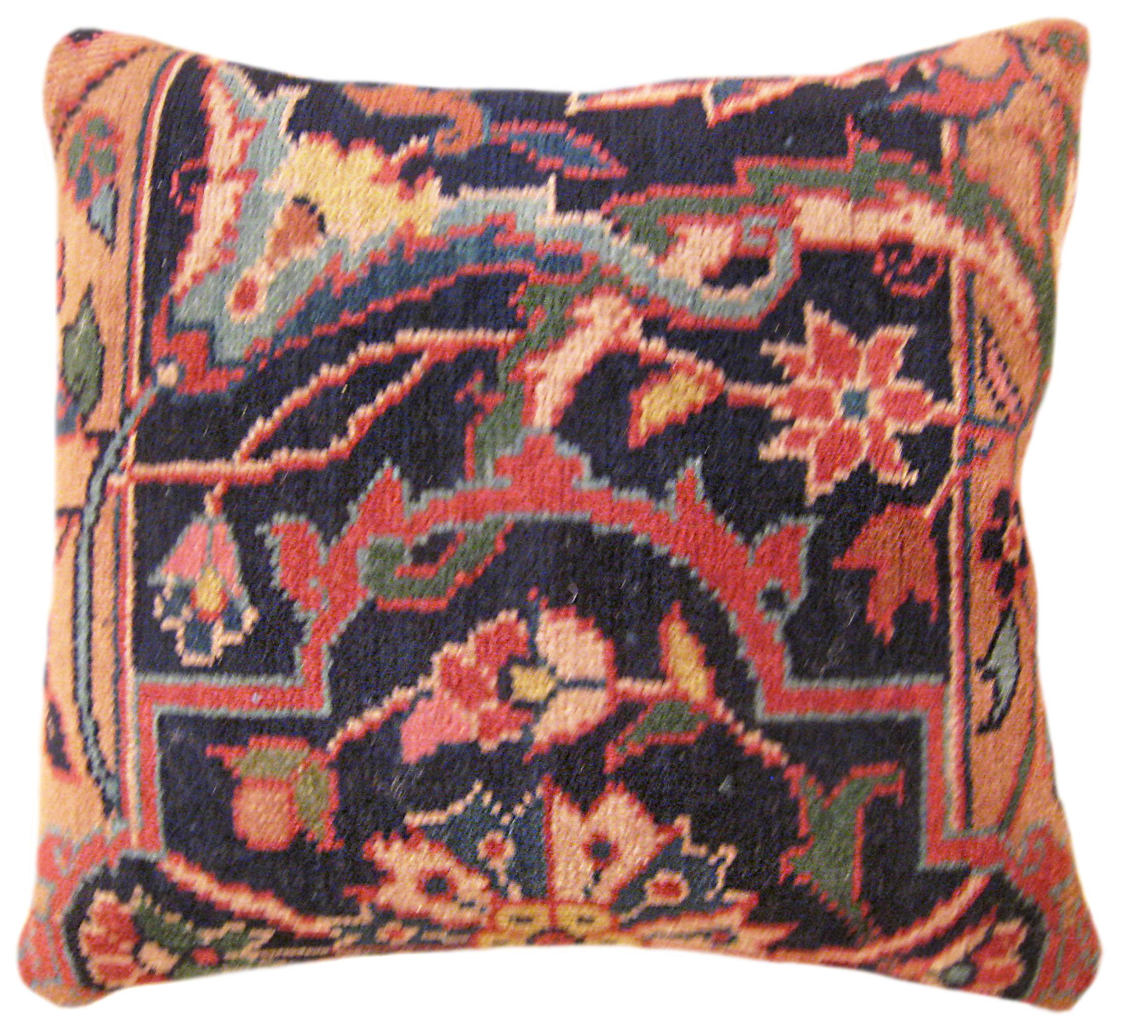 Set of Decorative Antique Indian Agra Rug Pillows with Floral Elements For Sale 1
