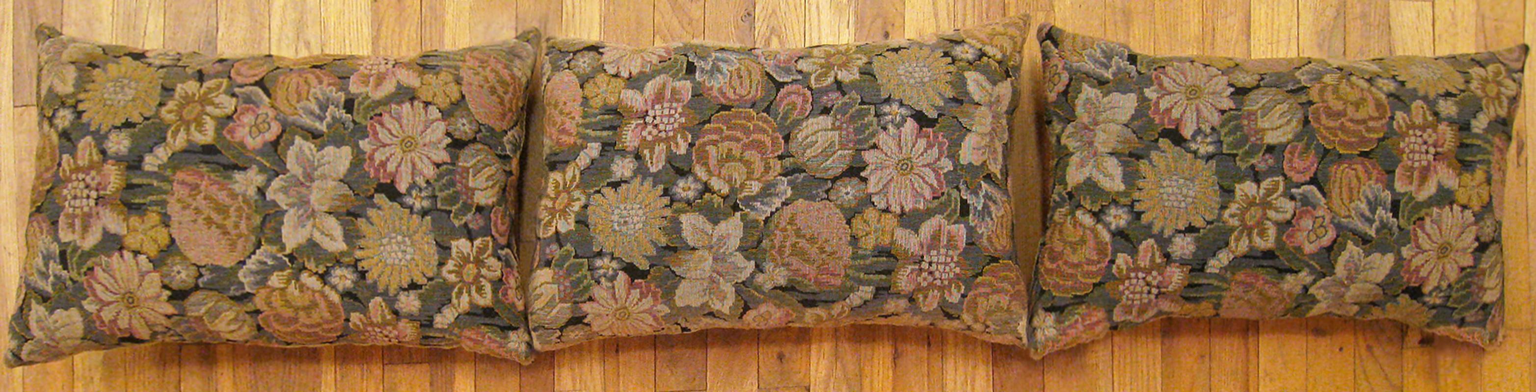 A set of antique Jacquard Tapestry pillows ; size 24” x 16” (2’ 0” x 1’ 4”) each.

An antique decorative pillows with floral elments allover a green central field, size 24” x 16” (2’ 0” x 1’ 4”) each. This lovely decorative pillow features an