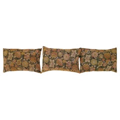 Set of Decorative Antique Jacquard Tapestry Pillows with Floral Elements