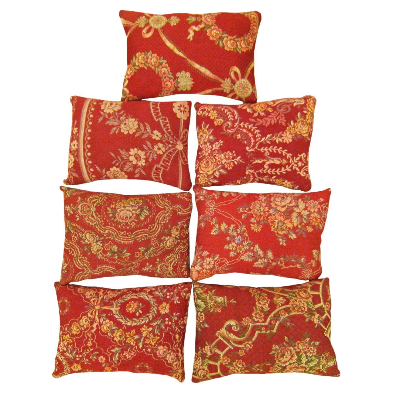 Set of Decorative Antique Jacquard Tapestry Pillows with Floral Elements