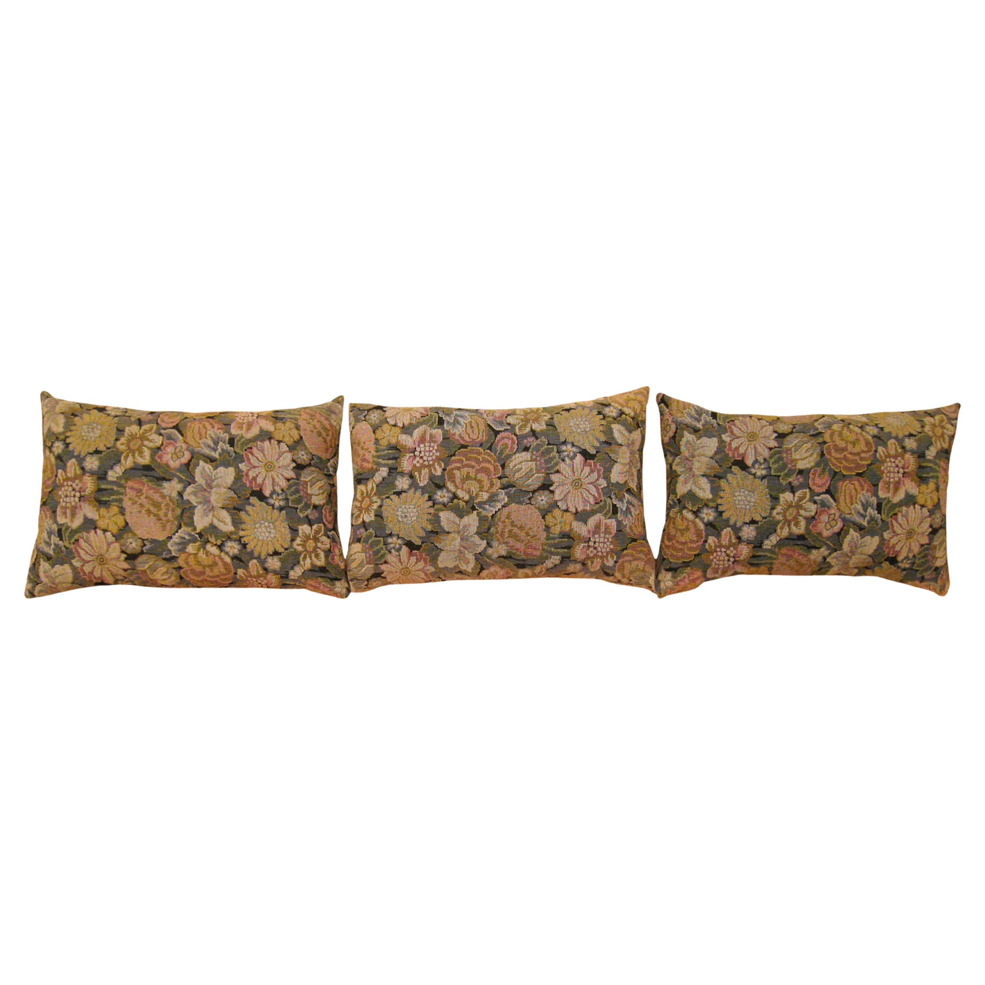 Set of Decorative Antique Jacquard Tapestry Pillows with Floral Elements For Sale