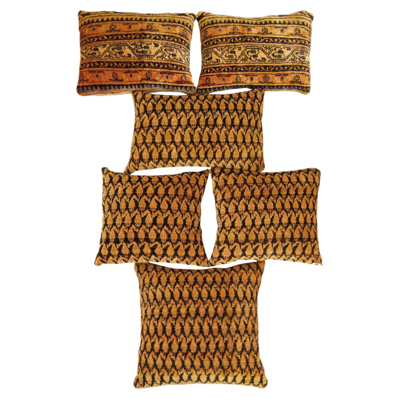 Set of Decorative Antique Persian Saraband Carpet Pillows For Sale