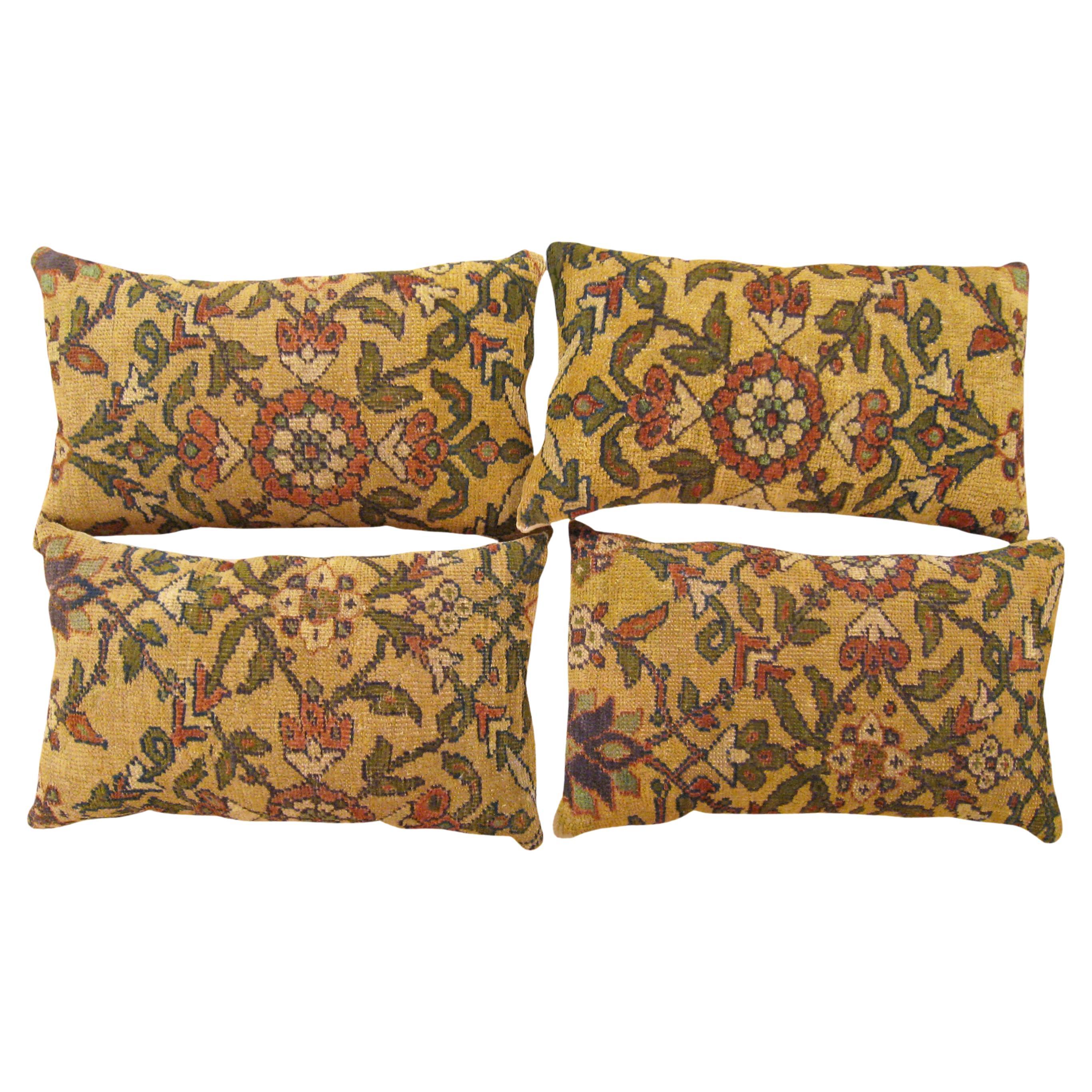 Set of Decorative Antique Persian Sultanabad Carpet Pillows with Floral For Sale