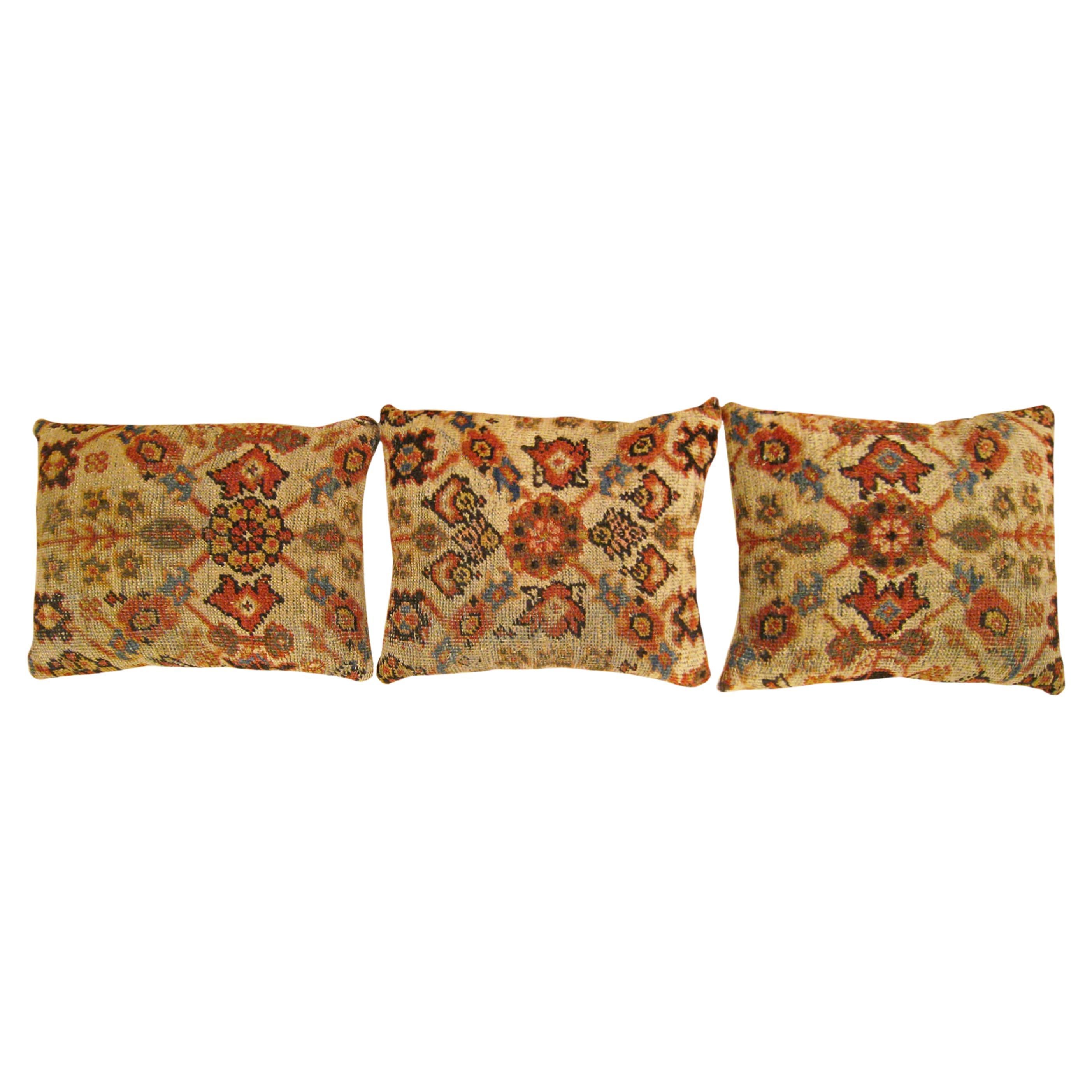 Set of Decorative Antique Persian Sultanabad Pillows with Floral & Geometric