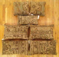 Set of Decorative Antique Spanish Savonnerie Carpet Pillows with Geometric
