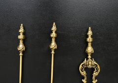 Set of Decorative Polished Brass Victorian Firetools