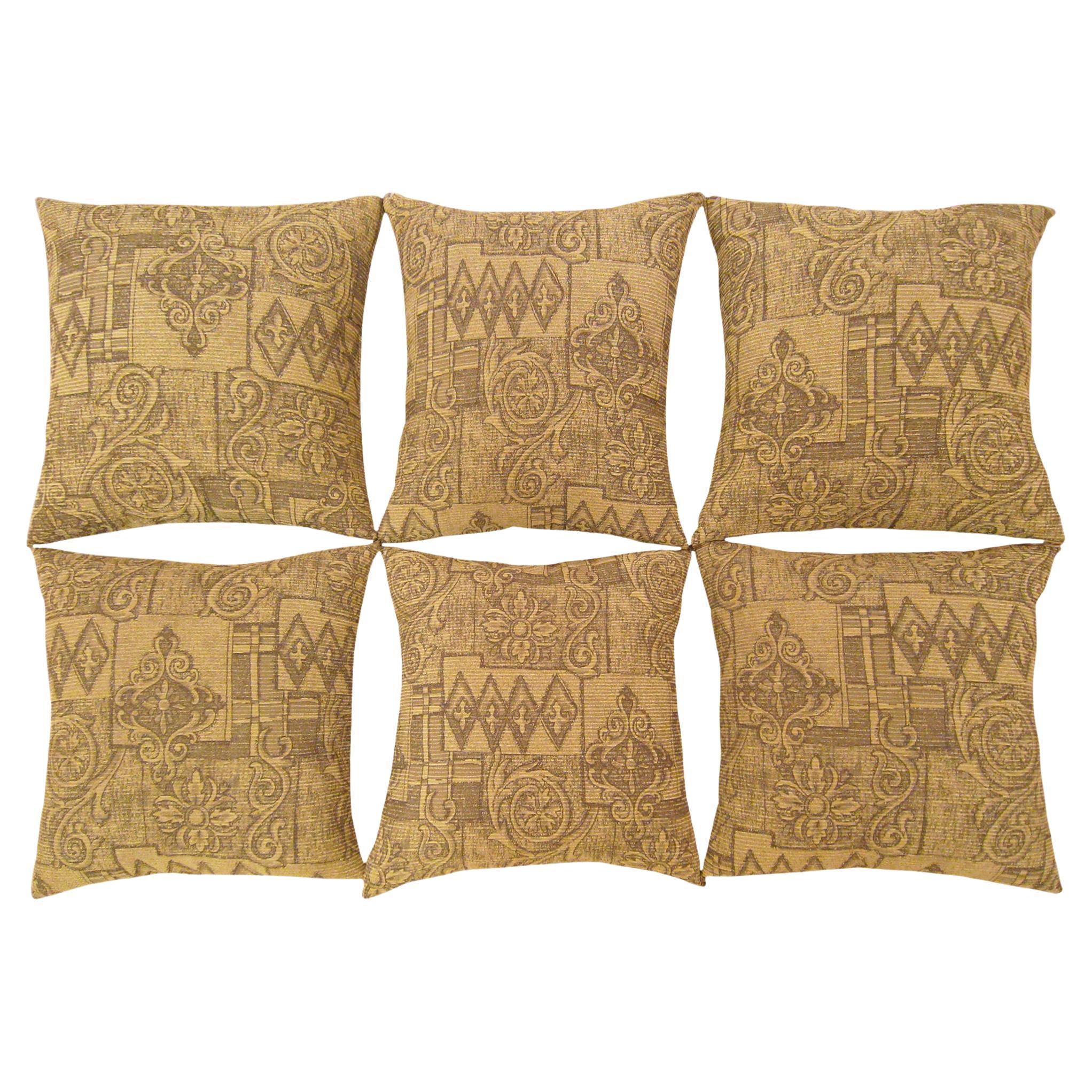 Set of Decorative Vintage Floro-Geometric Fabric Pillows For Sale