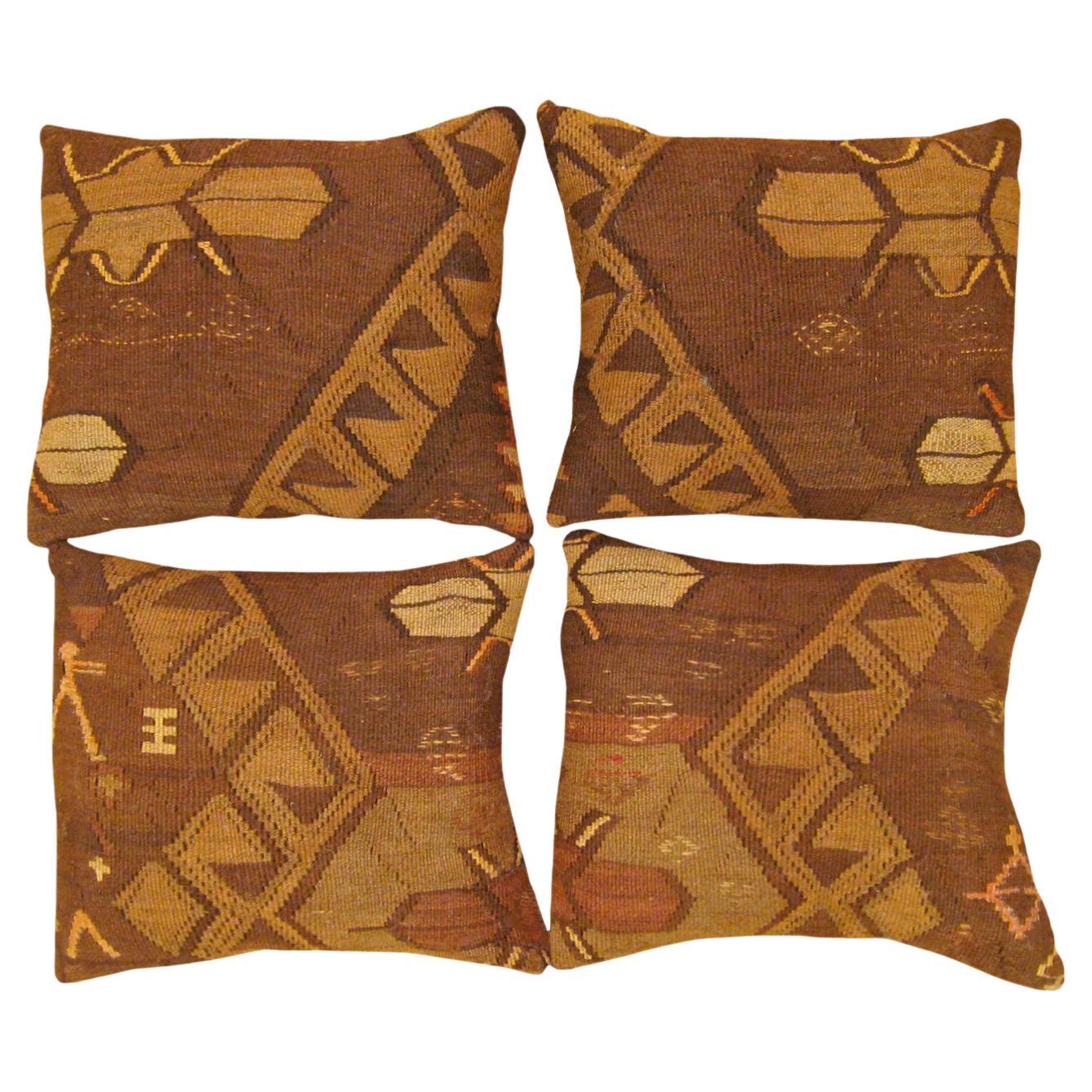 A Set of Decorative Vintage Turkish Kilim Pillows with Geometric Abstracts For Sale
