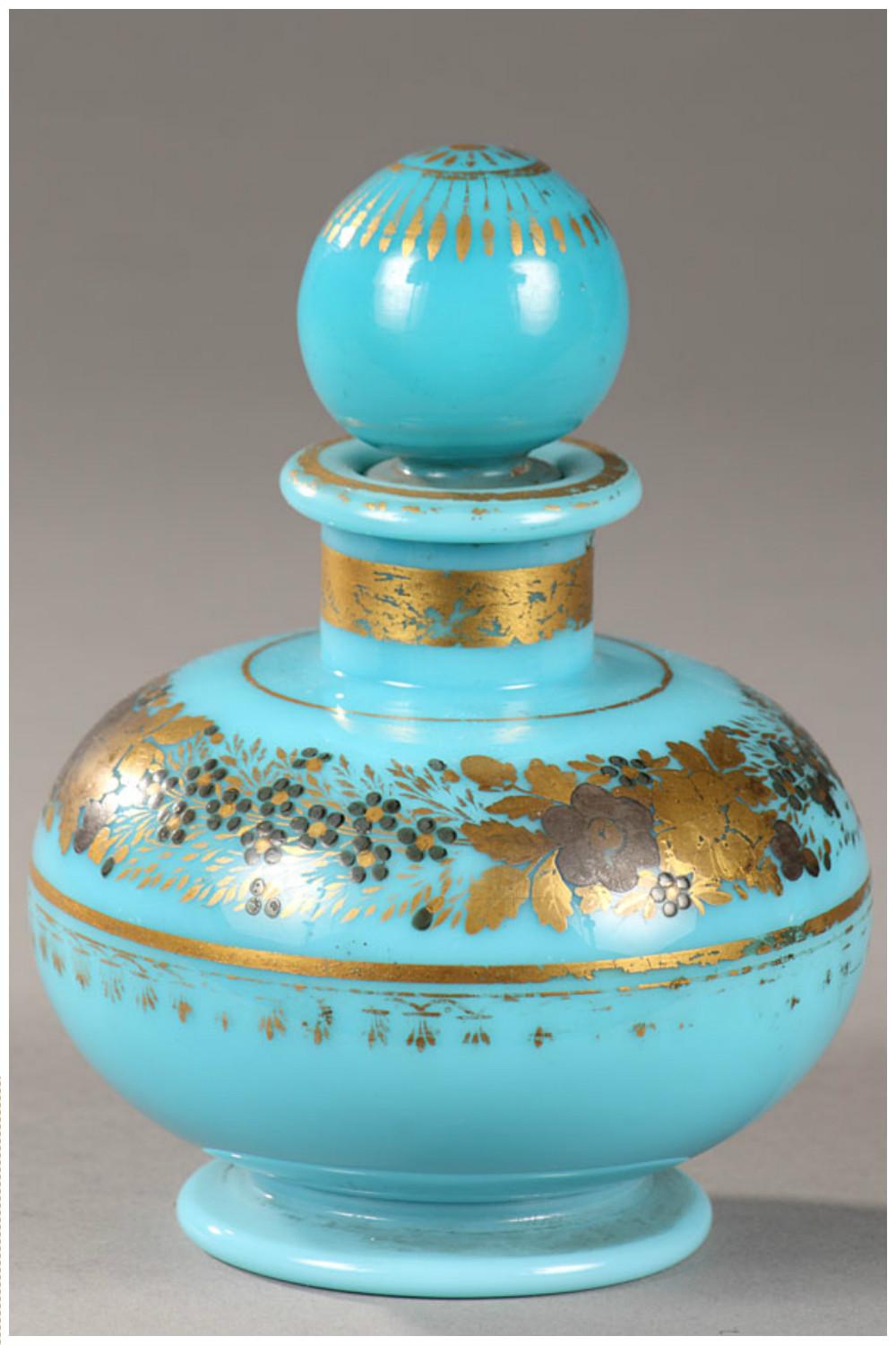 Charles X Set of Early 19th Century Perfume Bottle in Turquoise Opaline  For Sale
