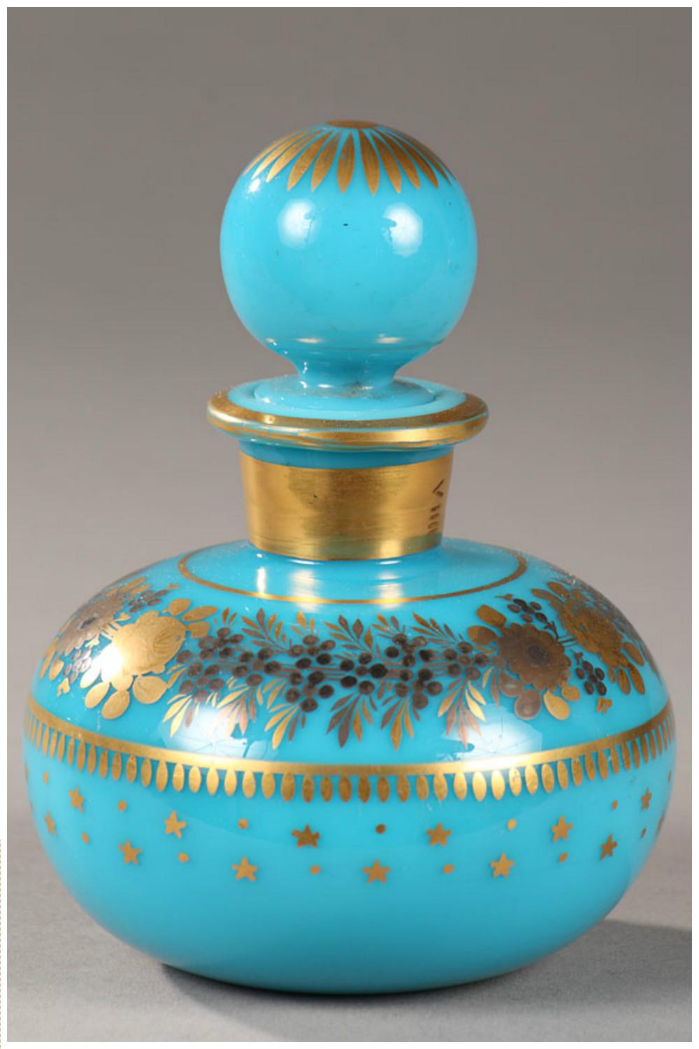 Set of Early 19th Century Perfume Bottle in Turquoise Opaline  In Good Condition For Sale In Paris, FR