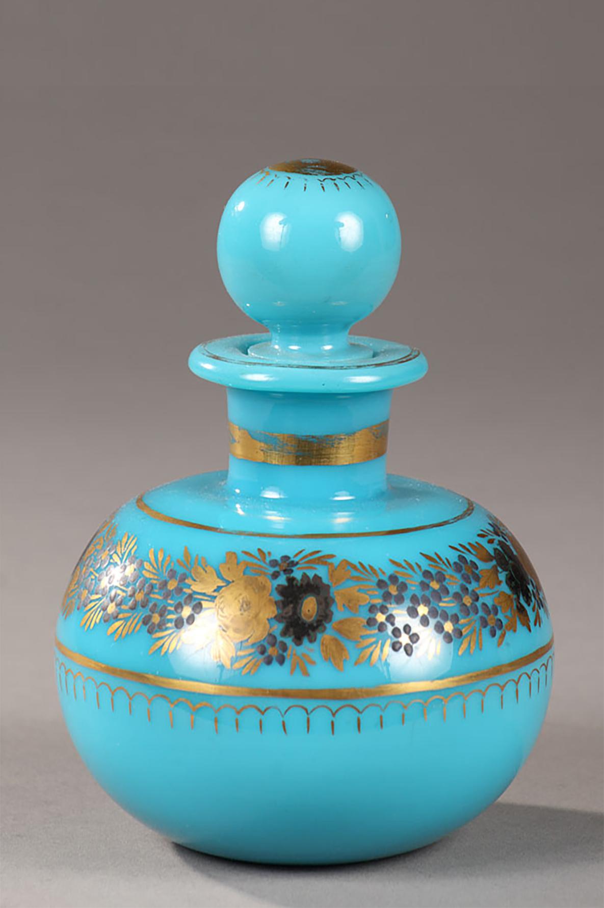 Set of Early 19th Century Perfume Bottle in Turquoise Opaline  For Sale 2