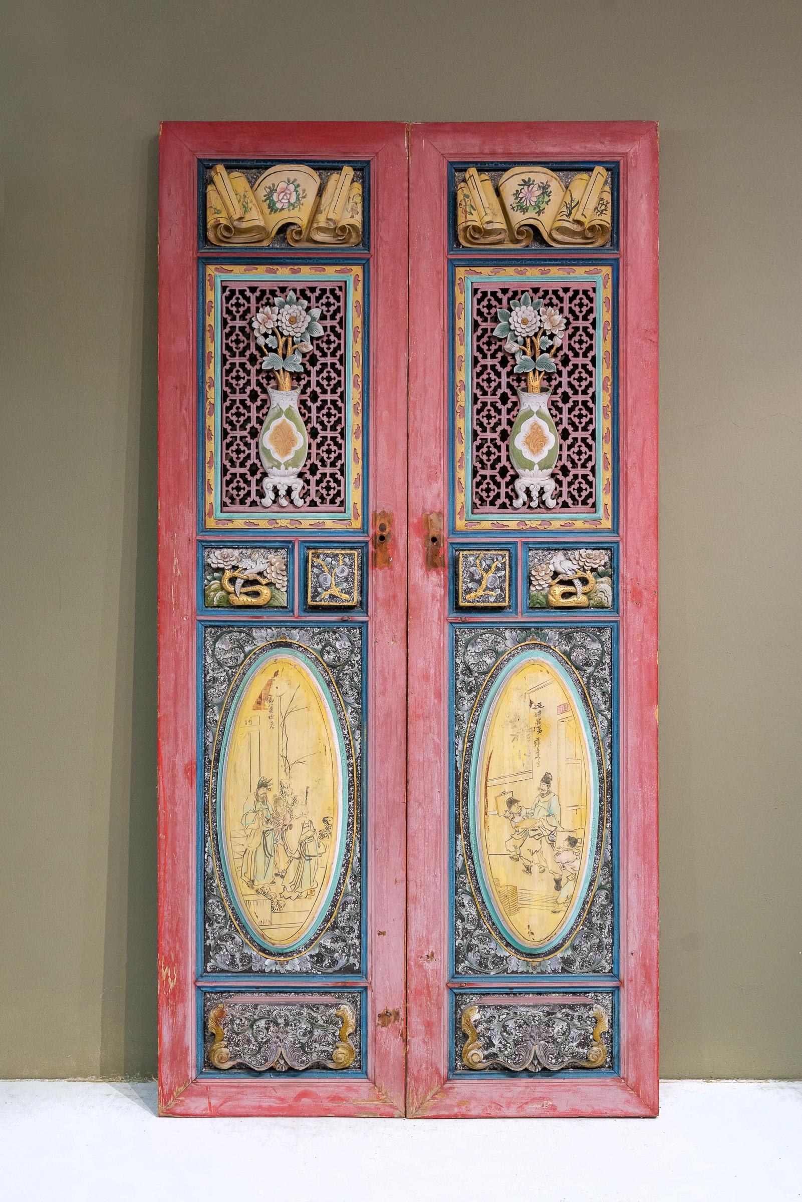 Hand-Carved Set of Early 20th Century Chinese Door Panels