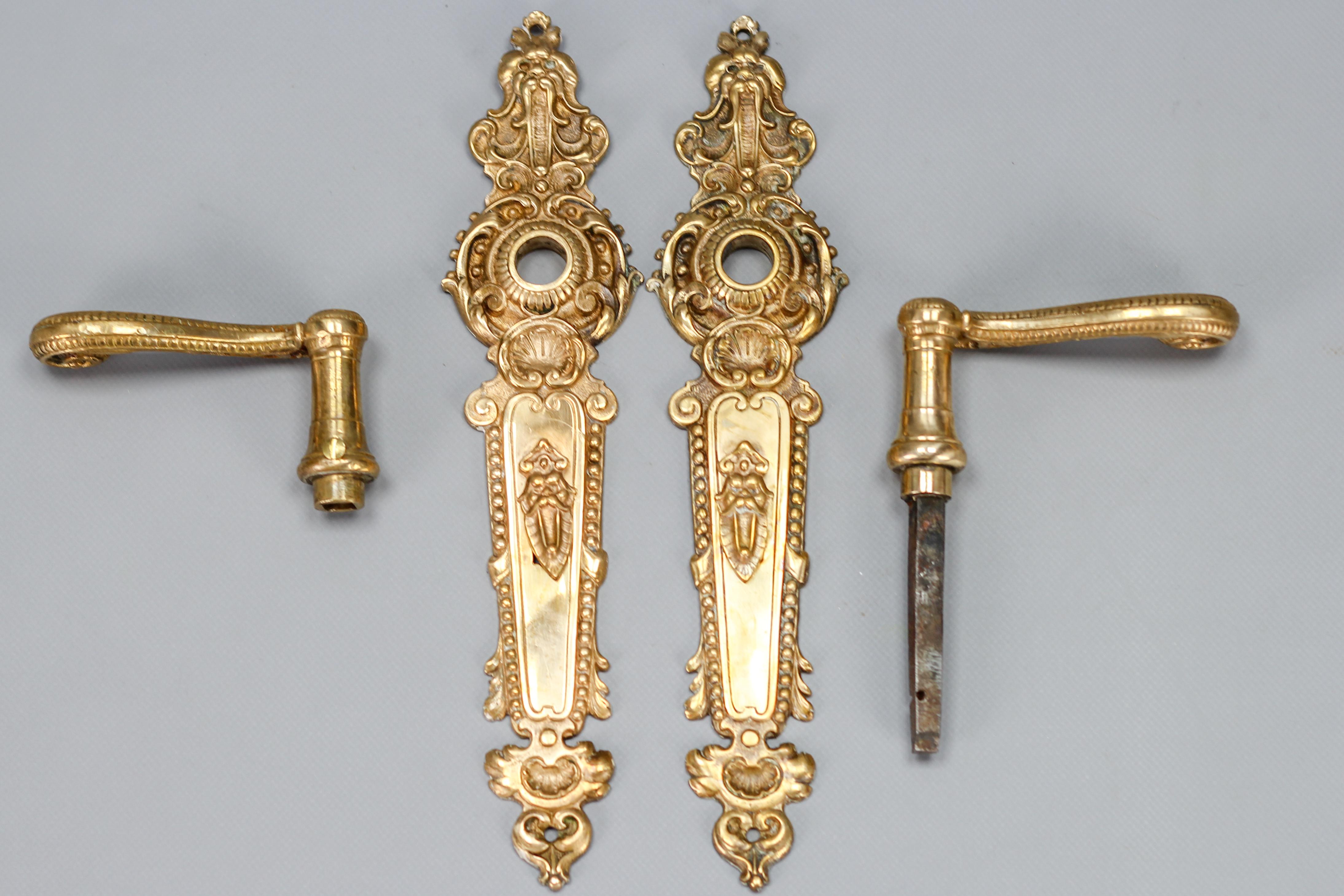 Set of Early 20th Century French Louis XV Style Brass Door Plates and Handles 14