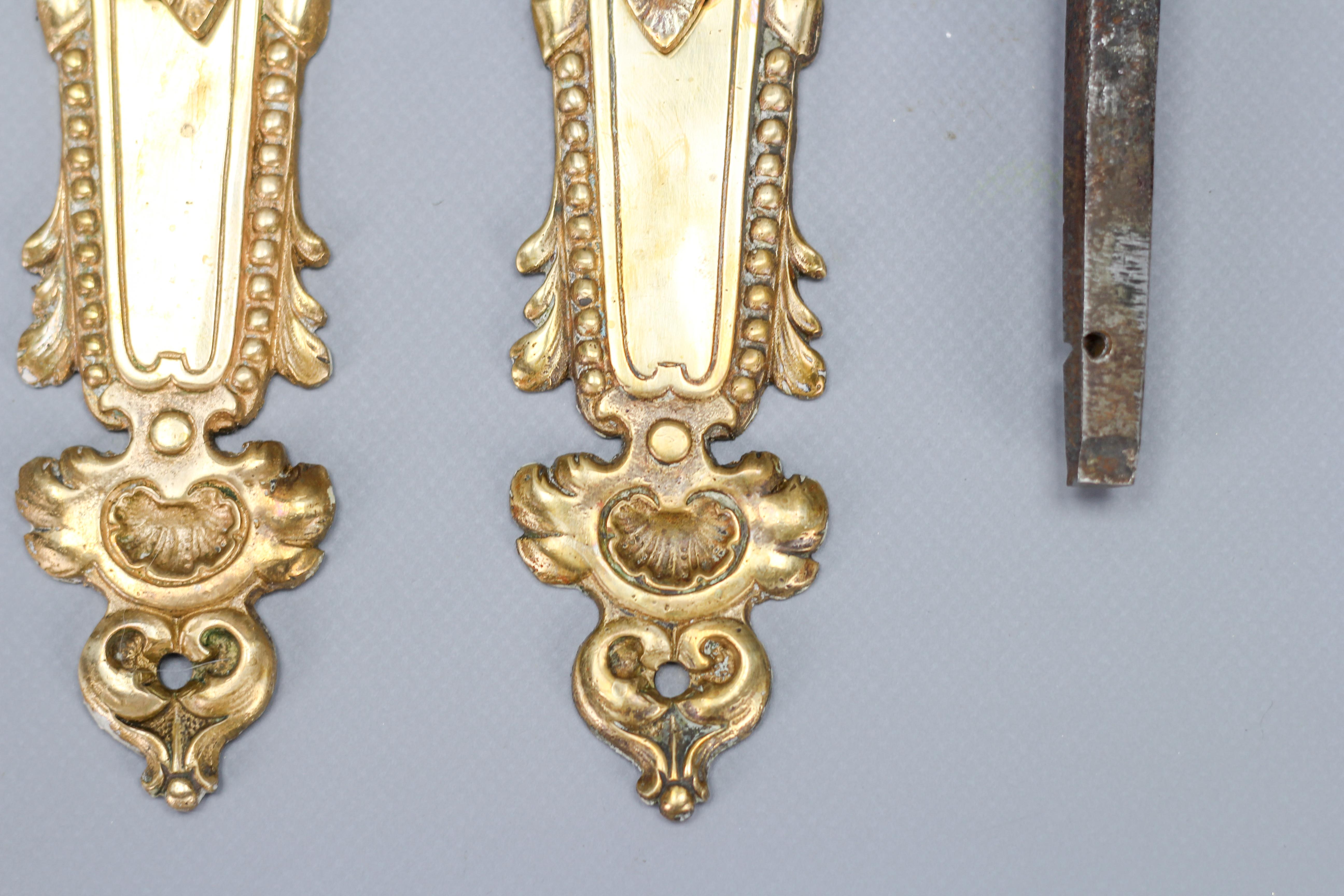 Set of Early 20th Century French Louis XV Style Brass Door Plates and Handles 2