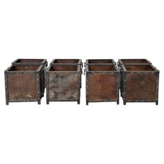A Set of Eight 20th Century Antique Industrial Riveted Steel Bins from France