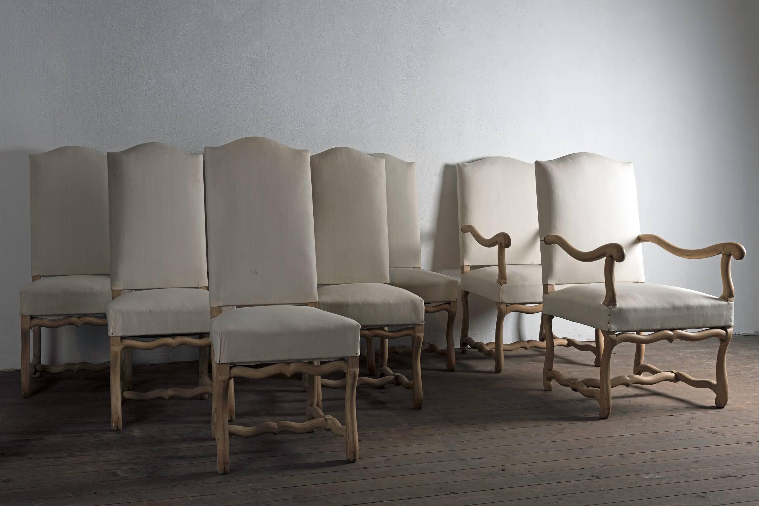 Set of Eight Antique French Os De Mouton Dining Chairs in Bleached Oak In Excellent Condition In Jesteburg, DE
