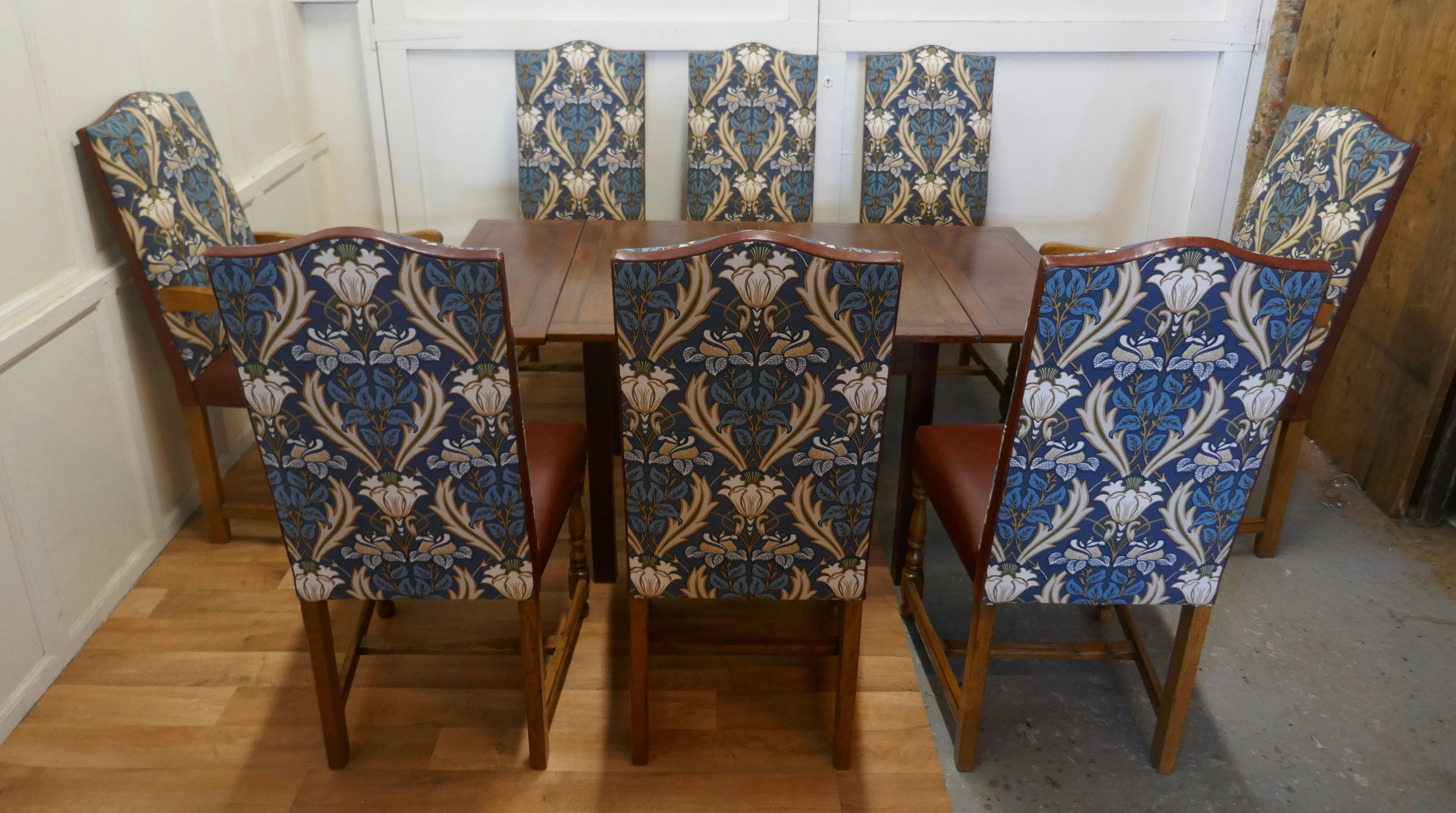 Set of Eight Arts & Crafts Golden Oak Dining Chairs 8