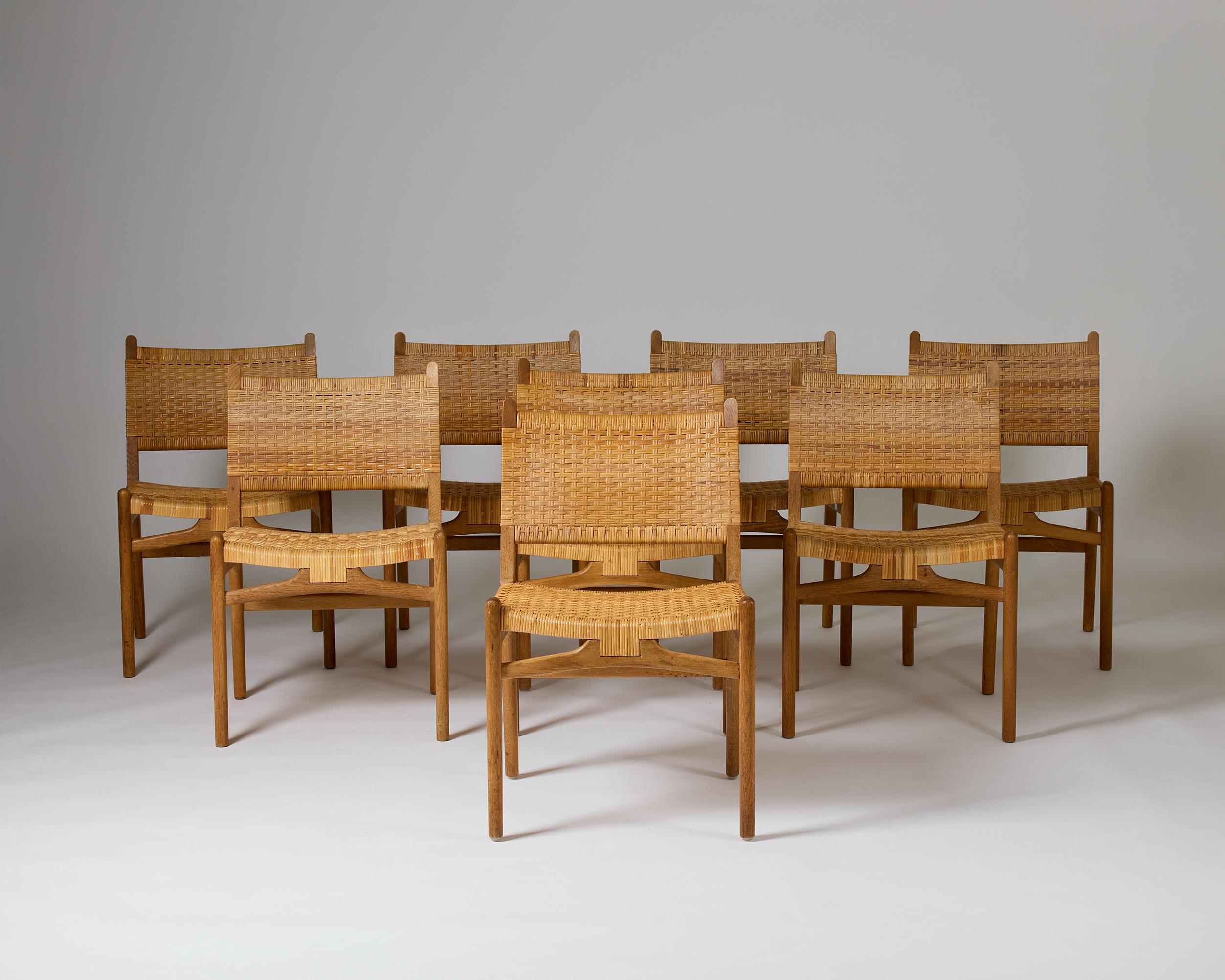 A set of eight ‘CH31’ chairs by Hans J. Wegner for Carl Hansen & Son, Danmark, 1960s.

Oak & rattan. 

H: 80 cm / 2' 7 1/2