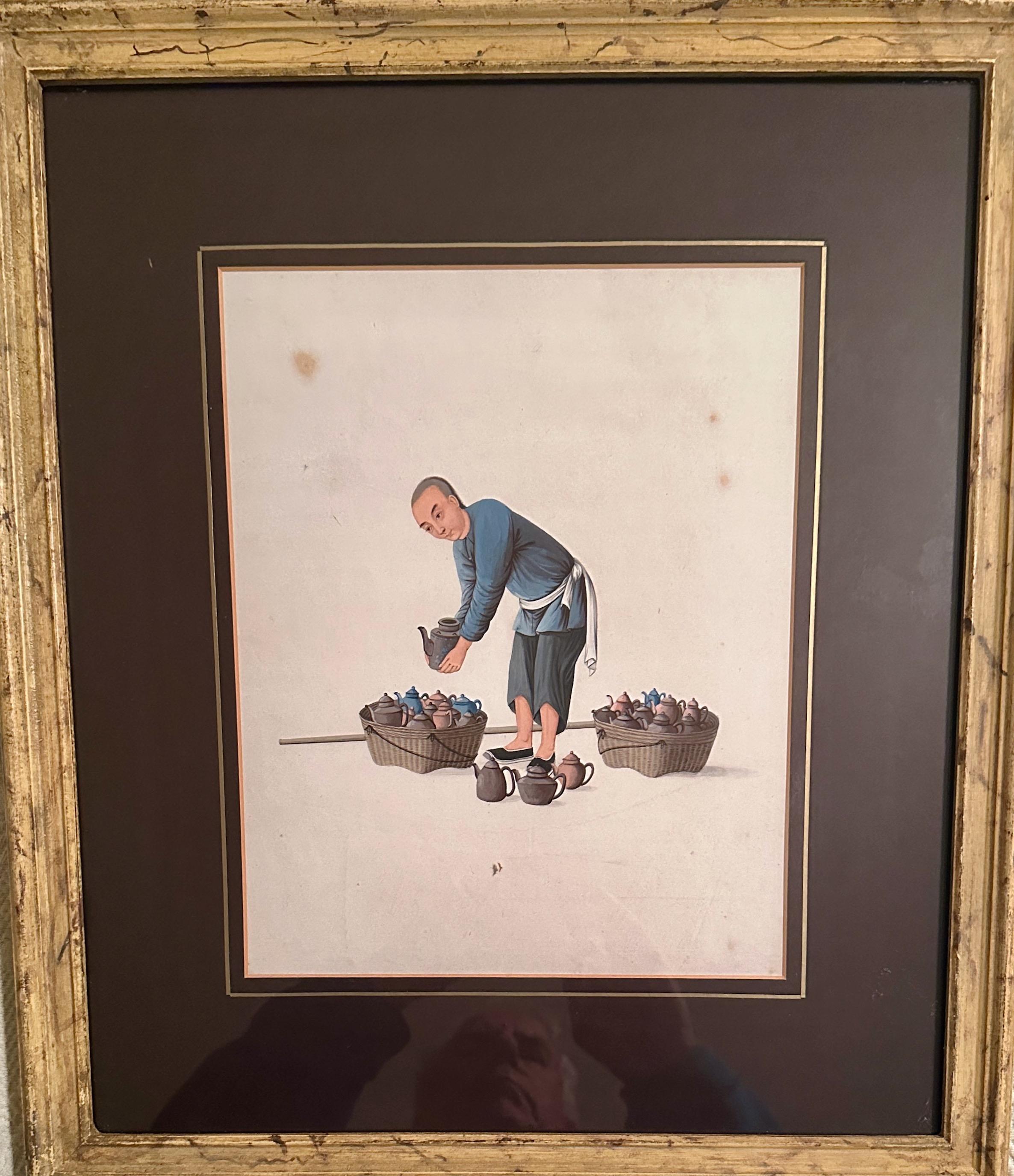 Ein Satz von acht chinesischen Export-Gouache-Aquarellen C.1790 -  1820 Unbekannt, möglicherweise PuQua. Einige auf Büttenpapier, andere auf gewebtem Papier.
Sie illustrieren wunderschön die chinesischen Arbeiter dieser Zeit und wurden in der Regel