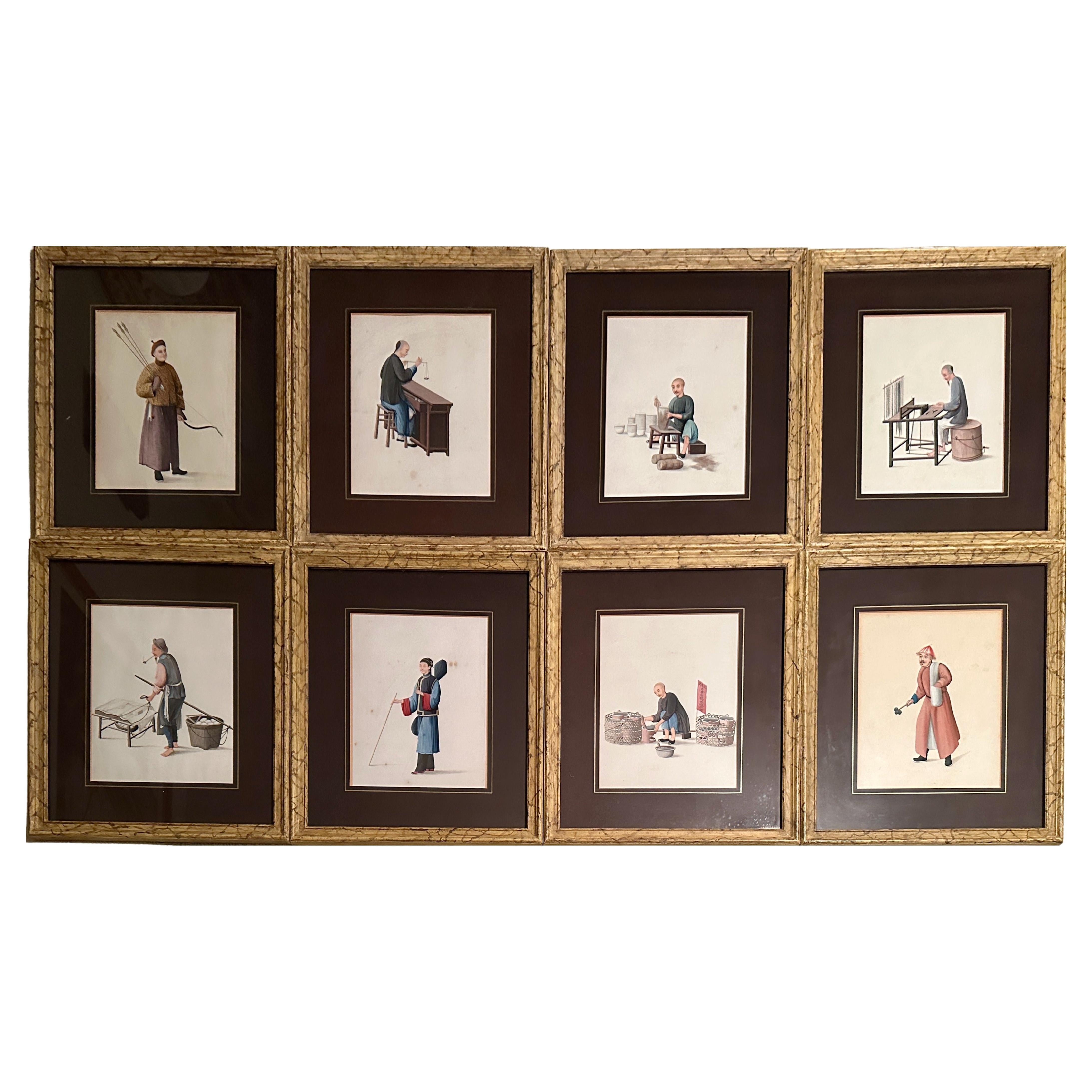 A Set of Eight Chinese Export Gouache /  Watercolors of Workers