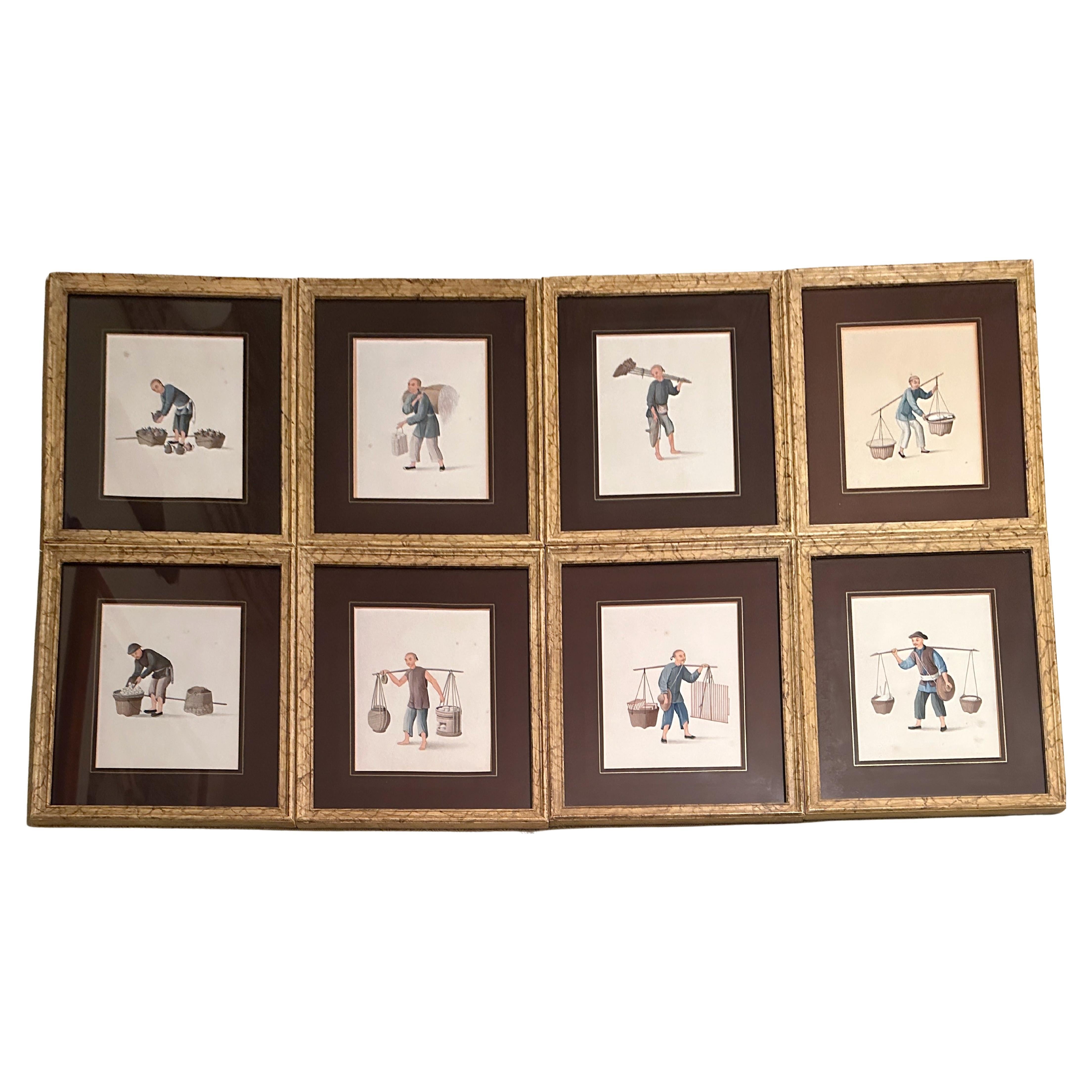 A Set of Eight Chinese Export Gouache / Watercolors of Workers
