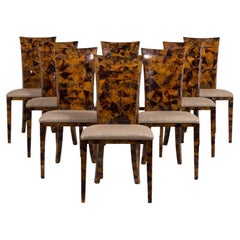 Set of Eight Coconut Veneered Dining Chairs 1980s