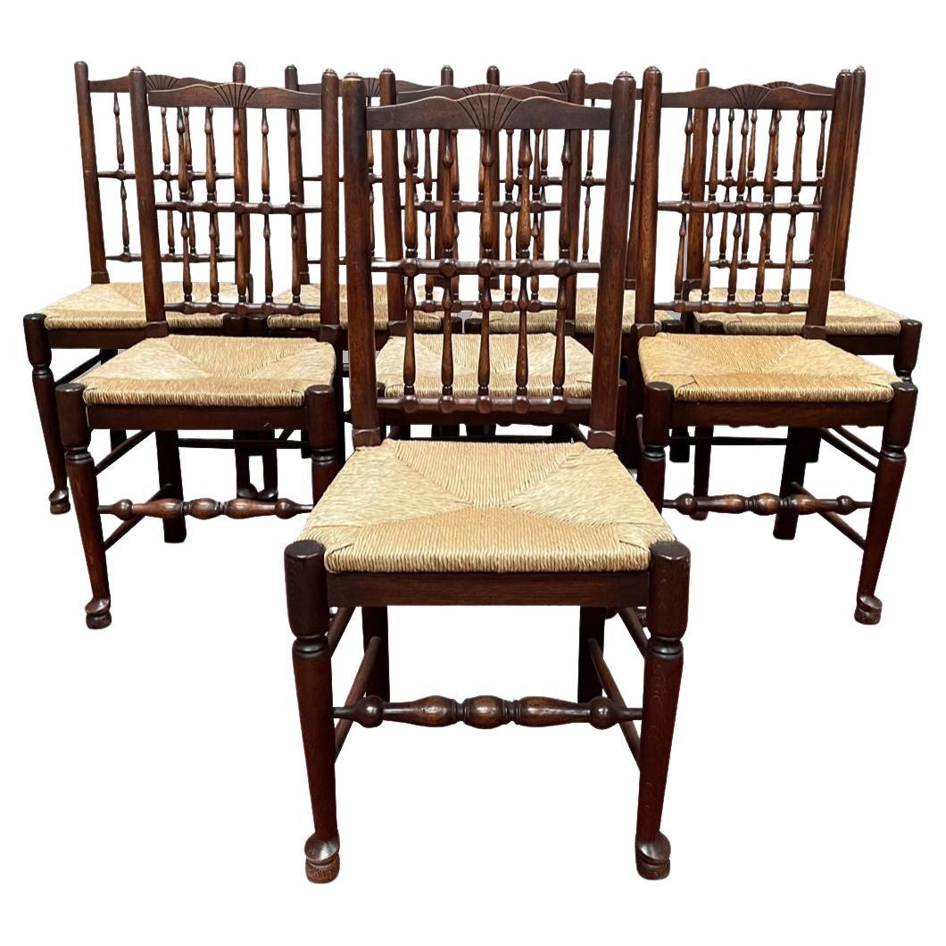 Set of Eight Elm Spindle Back Dining Chairs