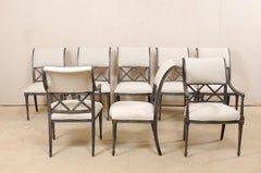 Set of Eight Empire Style Henredon Dining Chairs, Newly Upholstered