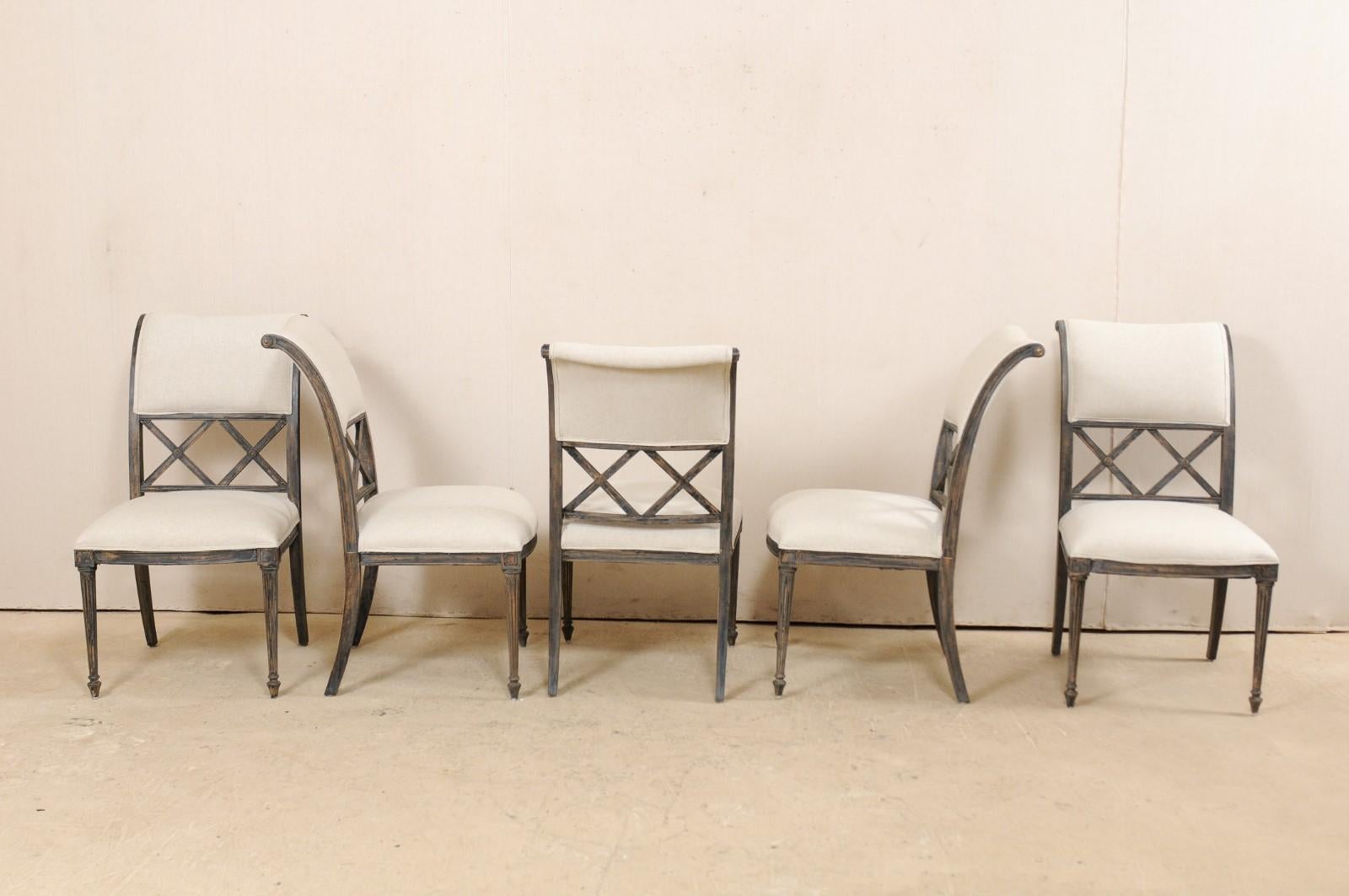 American Set of Eight Empire Style Henredon Dining Chairs, Newly Upholstered
