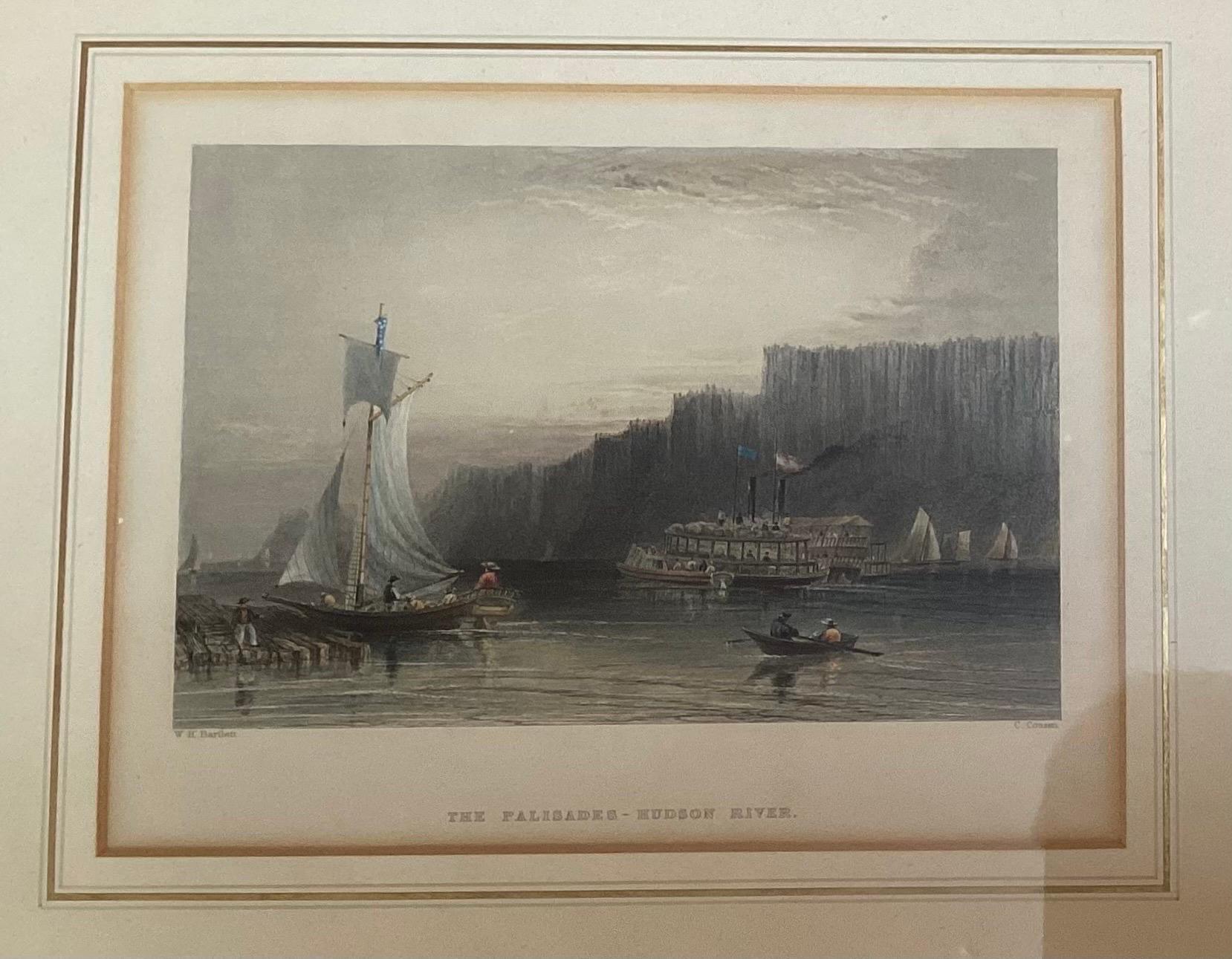 Glass Set of Eight English Hand Colored Steel Plate Prints of American Scenery 1840