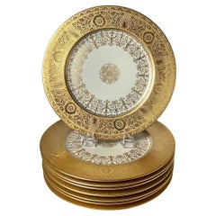 Set of Eight Gold Encrusted Service Dinner Plates