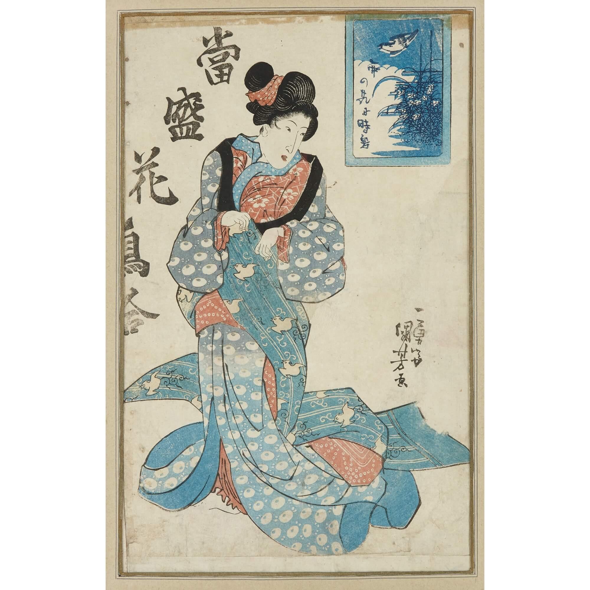 19th Century Set of Eight Japanese Meiji Era Woodblock Prints For Sale