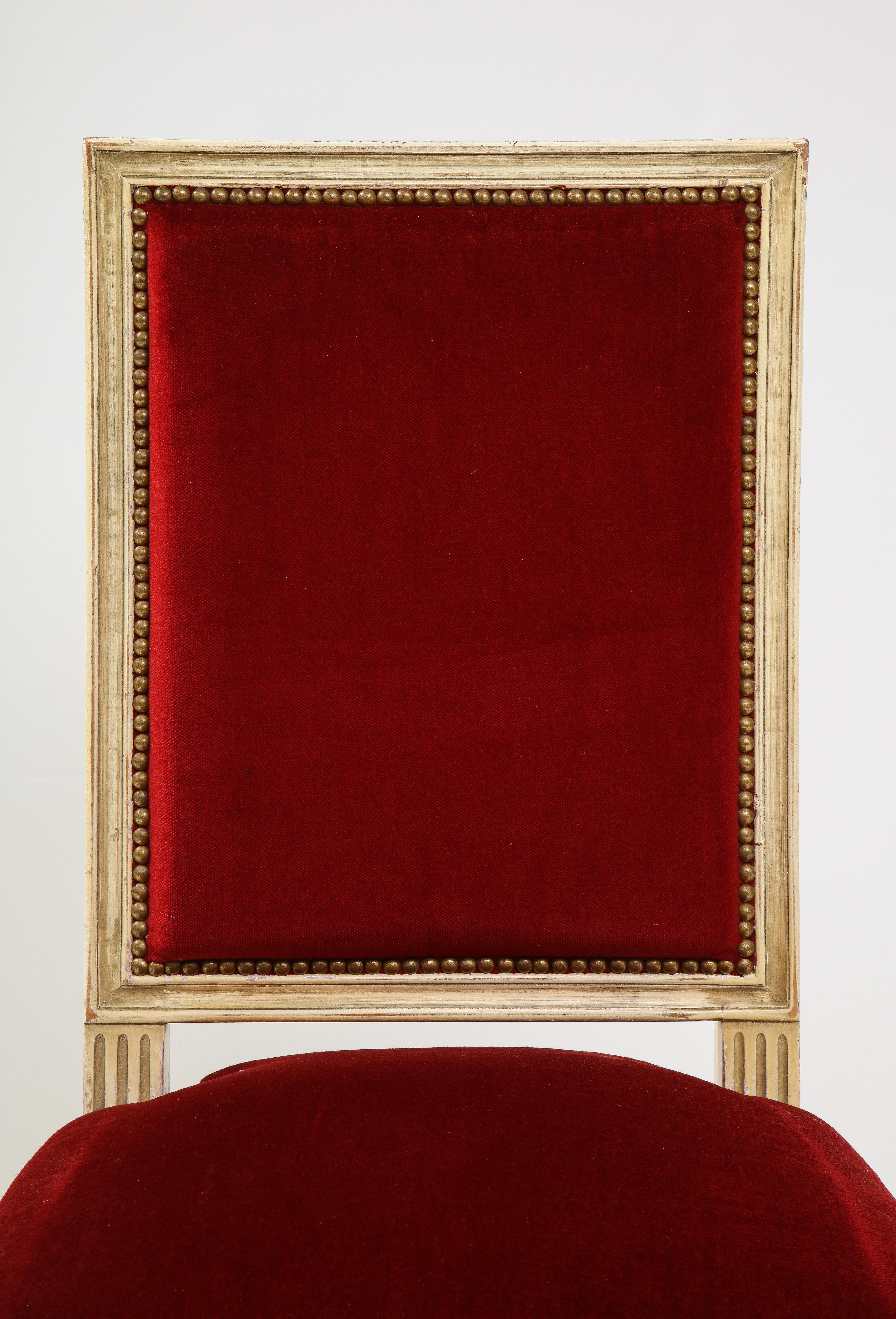 Velvet Set of Eight Louis XVI Style Dining Chairs
