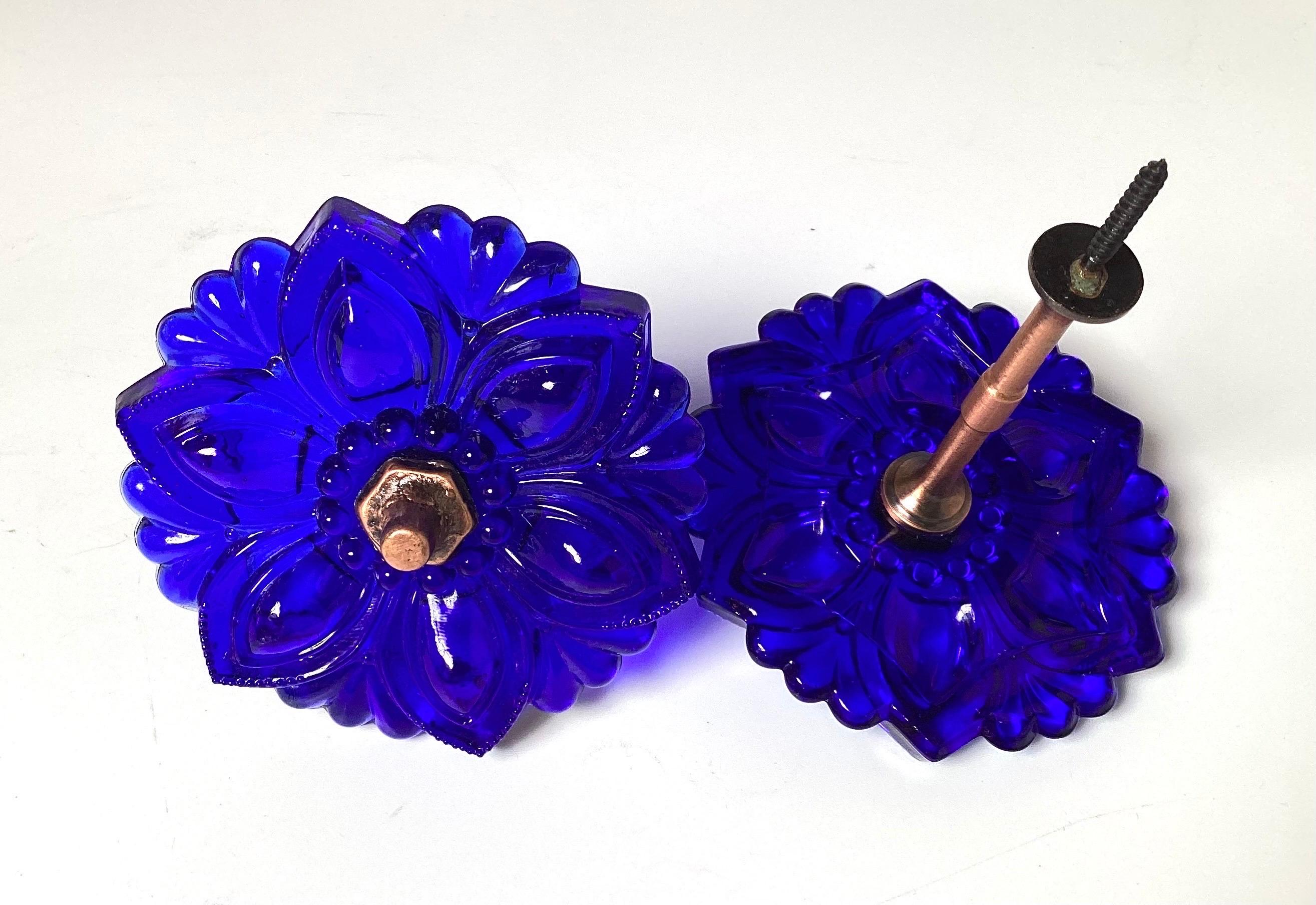20th Century Set of Eight Pressed Cobalt Glass Drapery Tie Backs For Sale