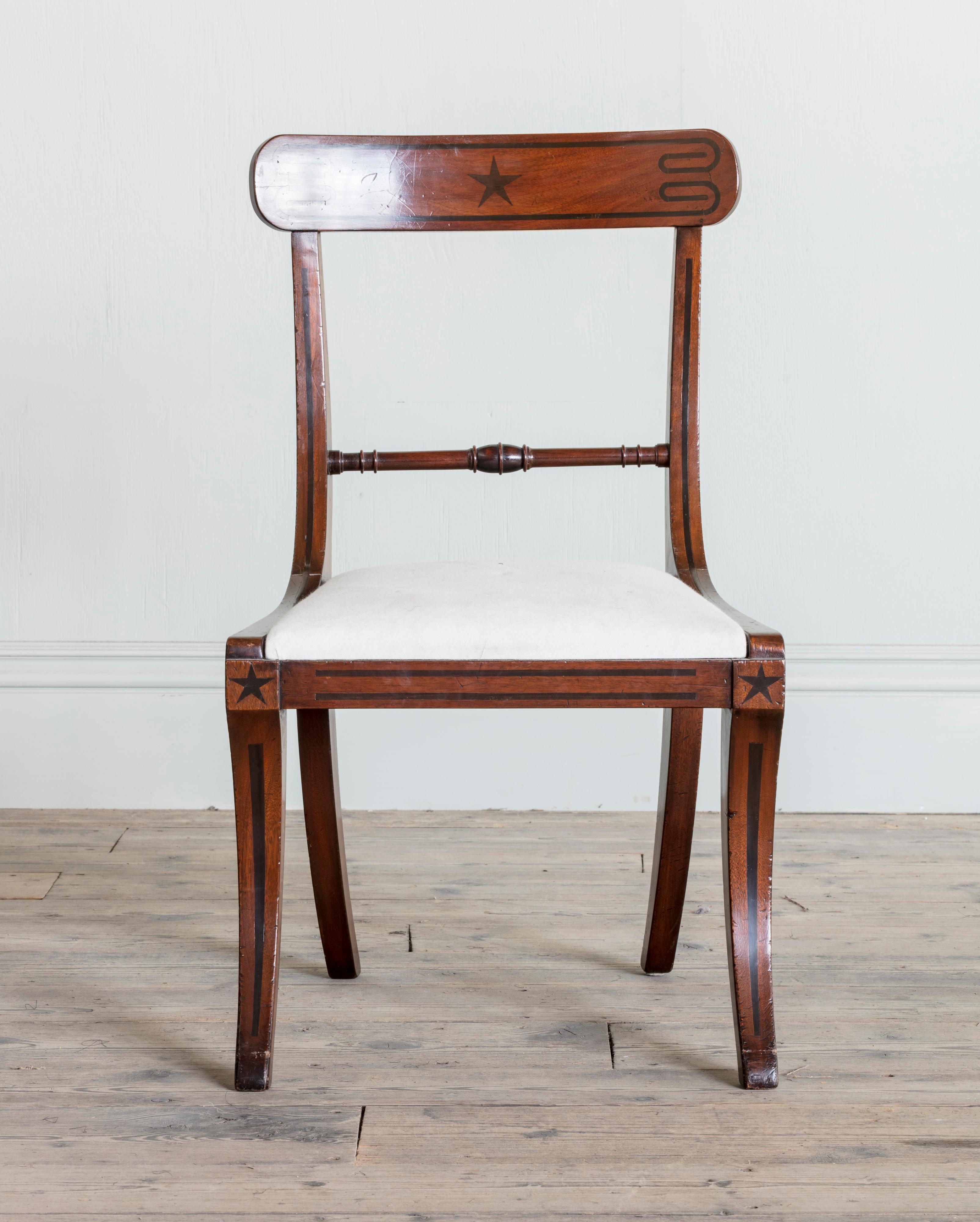 Set of Eight Regency Mahogany Dining Chairs, Including a Pair of Elbow Chairs In Fair Condition For Sale In London, GB