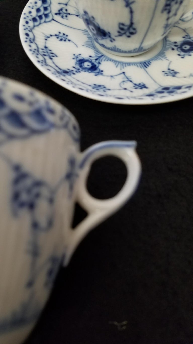 Set of Eight Royal Copenhagen Half Lace Demi Tasse Espresso Cups and Saucers In Excellent Condition For Sale In Lambertville, NJ