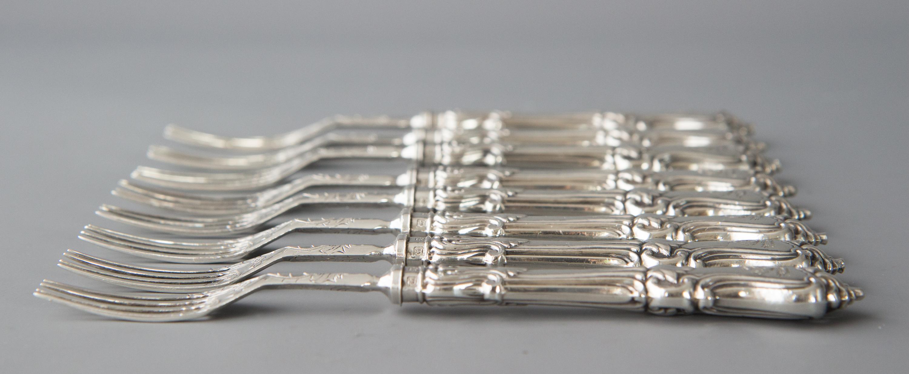 Victorian Set of Eight Silver Fruit/Dessert Knives and Forks Sheffield, 1868